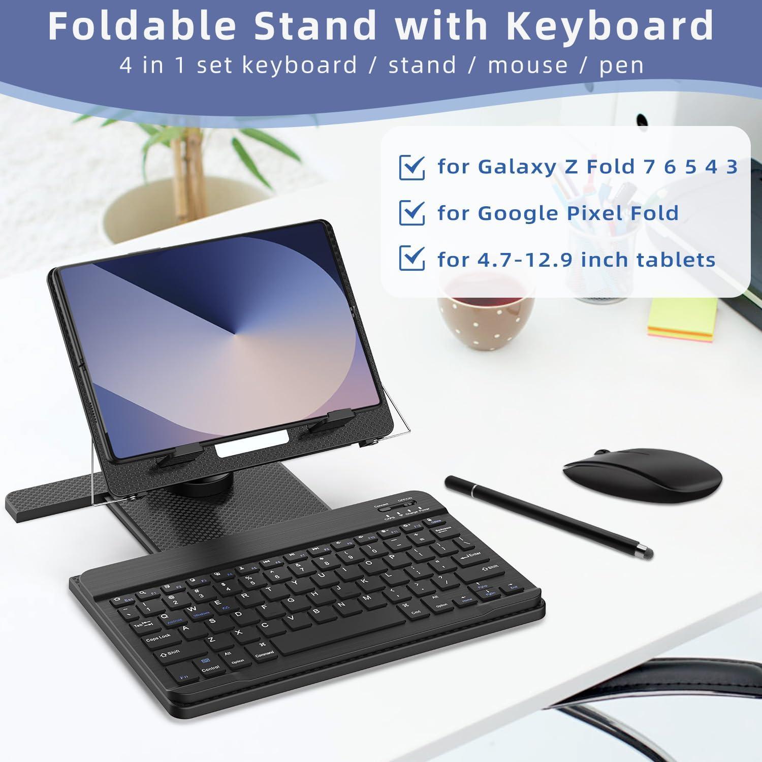 Kit Teclado Bluetooth y Soporte Ajustable Enituo para Tablets 4-12.9"