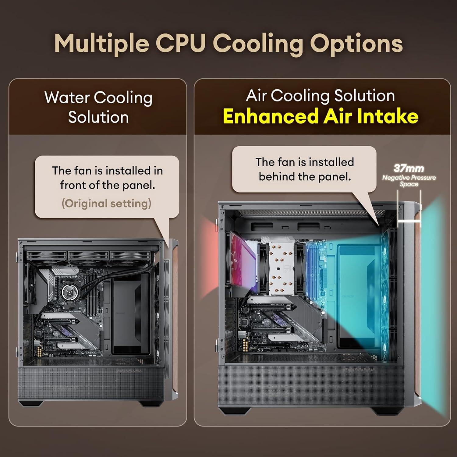 Genuine Walnut Wood PC Case, Support 360mm Radiator on Top, Pre-Installed 4 x 120mm PWM Fans ATX Case, Type-C Port, Magnetic Tempered Glass Side Panel, Black Computer Case, Cypress 7