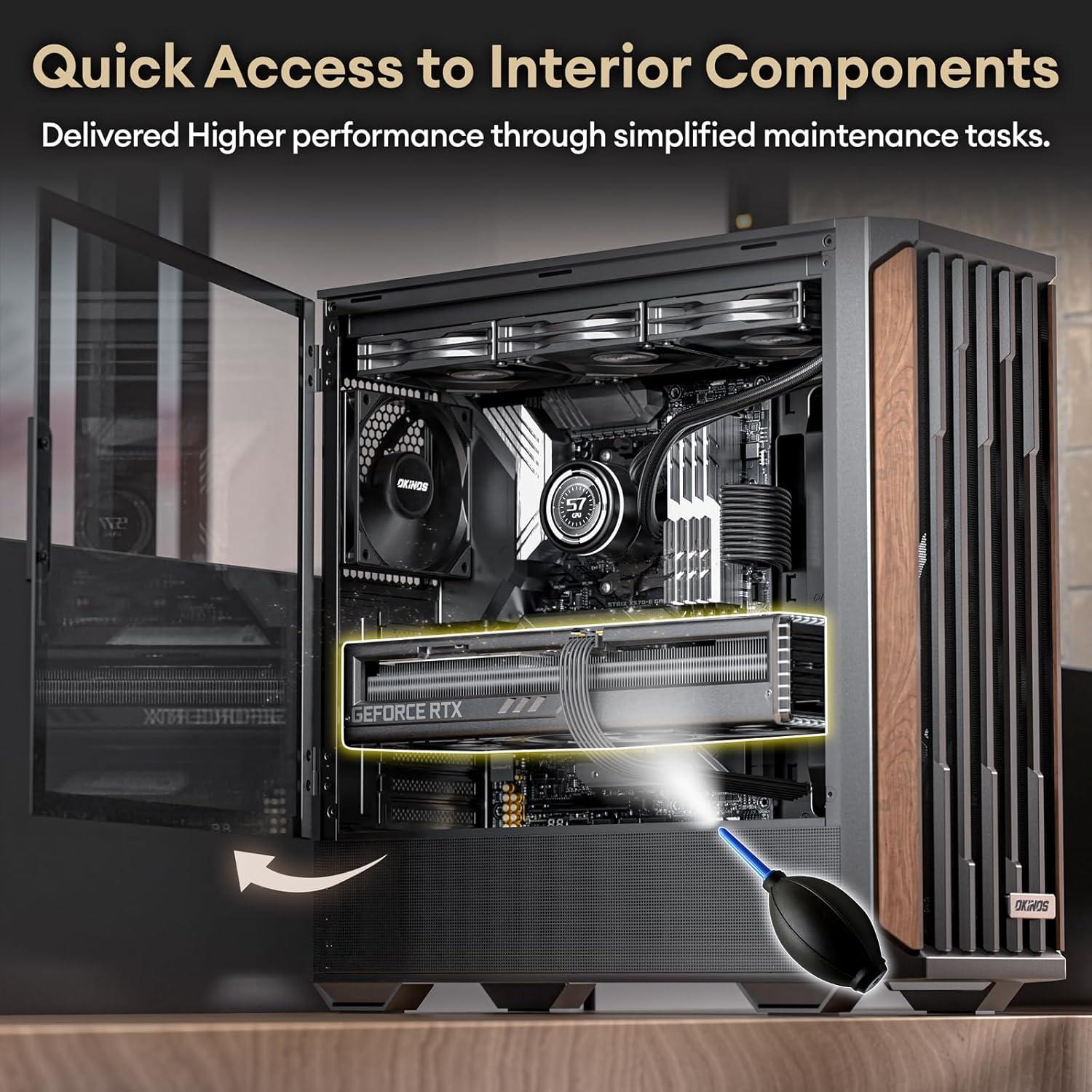 Genuine Walnut Wood PC Case, Support 360mm Radiator on Top, Pre-Installed 4 x 120mm PWM Fans ATX Case, Type-C Port, Magnetic Tempered Glass Side Panel, Black Computer Case, Cypress 7