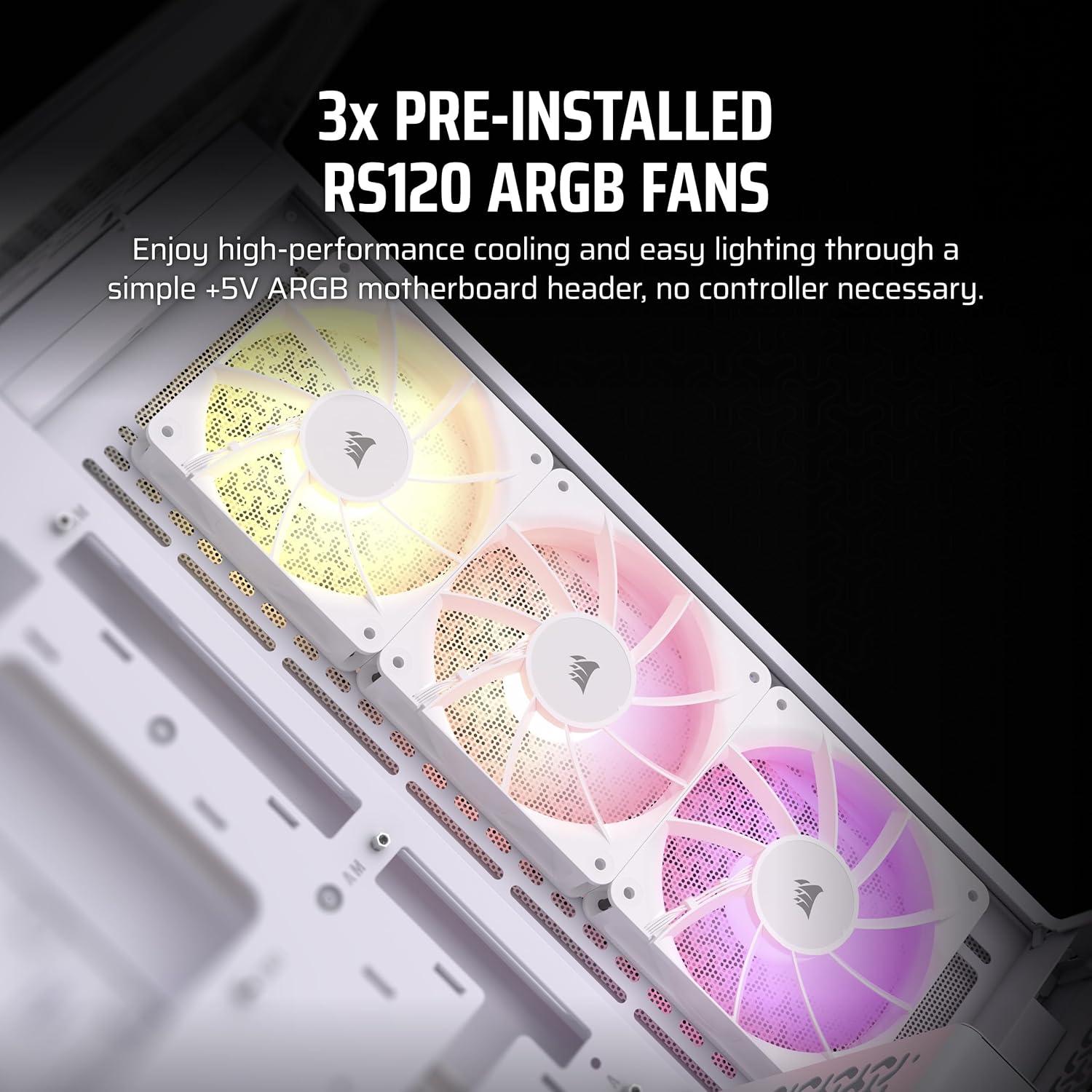 Caja de PC Corsair 3500X ARGB Mid-Tower ATX - Vidrio Templado - 3 Ventiladores Incluidos - Blanco