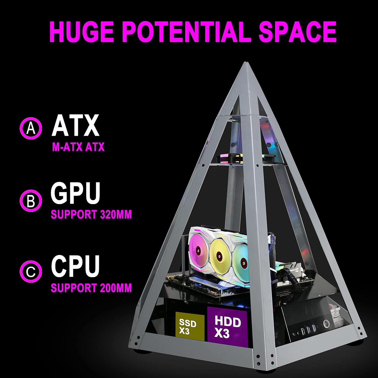 KEDIERS Diamond Pyramid ATX PC Case Innovative Gaming Computer Tower Case,C600