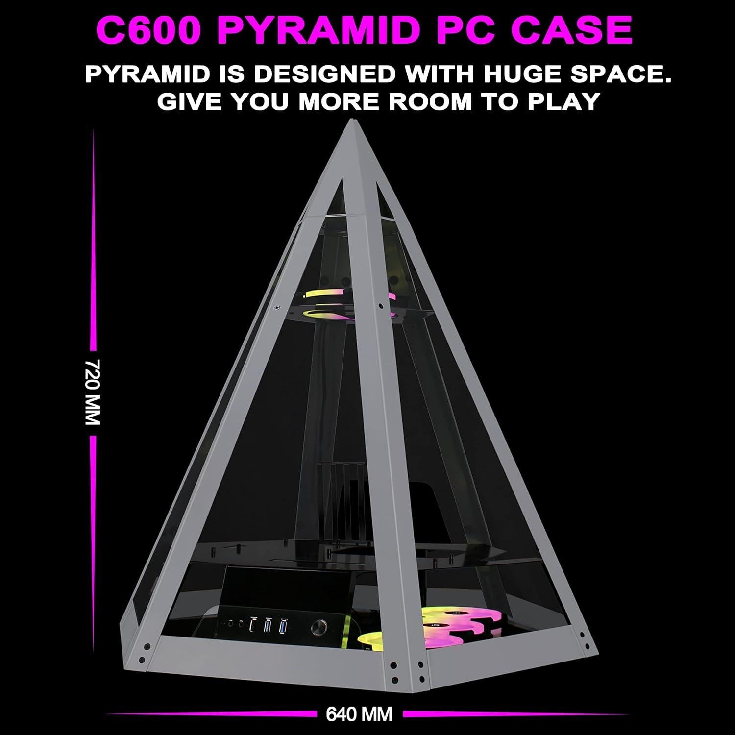 KEDIERS Diamond Pyramid ATX PC Case Innovative Gaming Computer Tower Case,C600