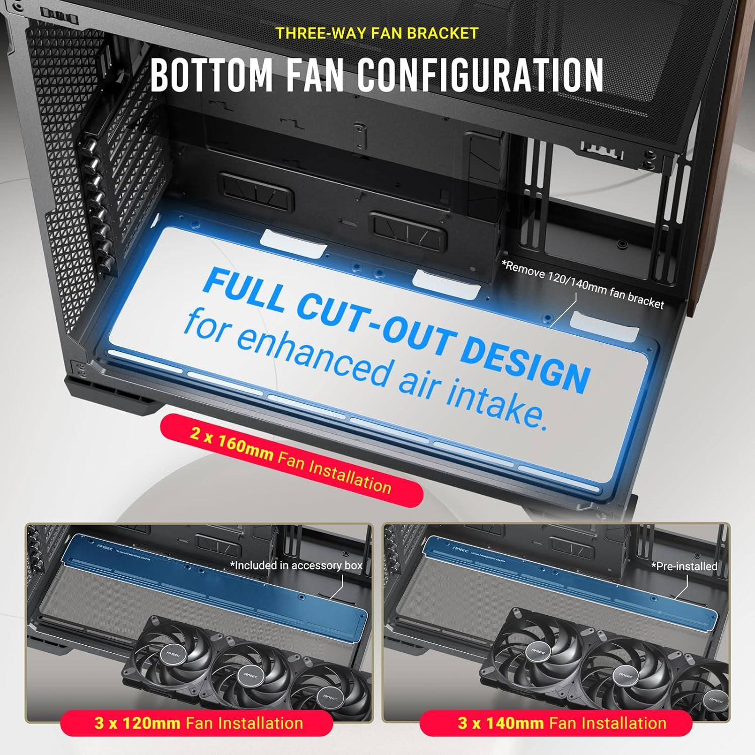 Caja de PC E-ATX Antec C8 Madera, Doble Cámara, Soporte 360mm