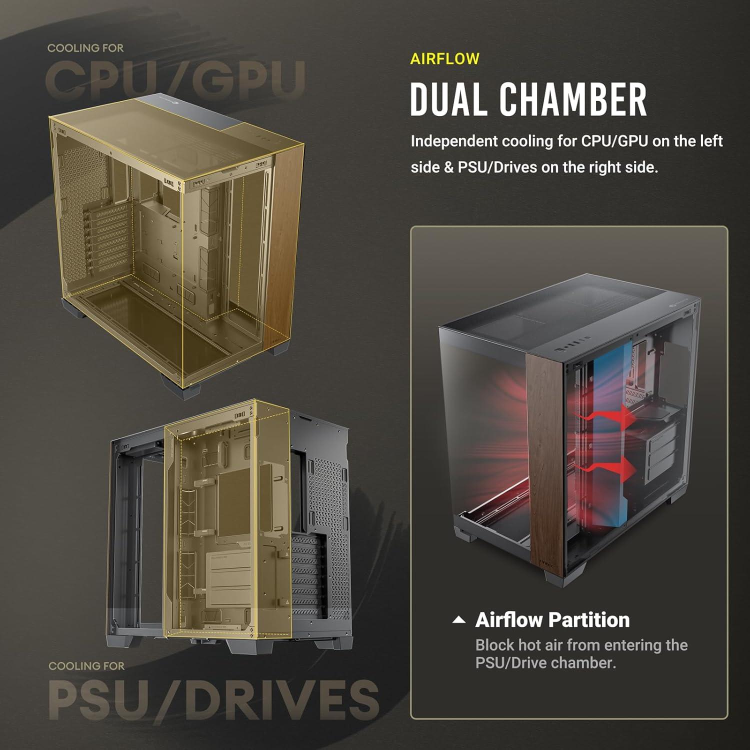 Caja de PC E-ATX Antec C8 Madera, Doble Cámara, Soporte 360mm