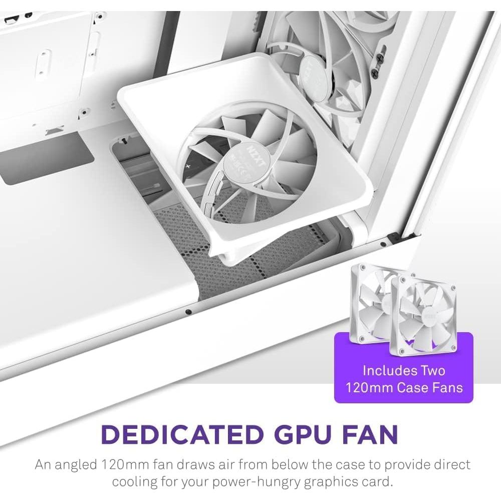 NZXT H5 Flow Compact ATX Mid-Tower PC Gaming Case – High Airflow Perforated Front and Tempered Glass Side Panel – Cable Management – 2 x 120mm Fans Included – 280mm Radiator Support – White