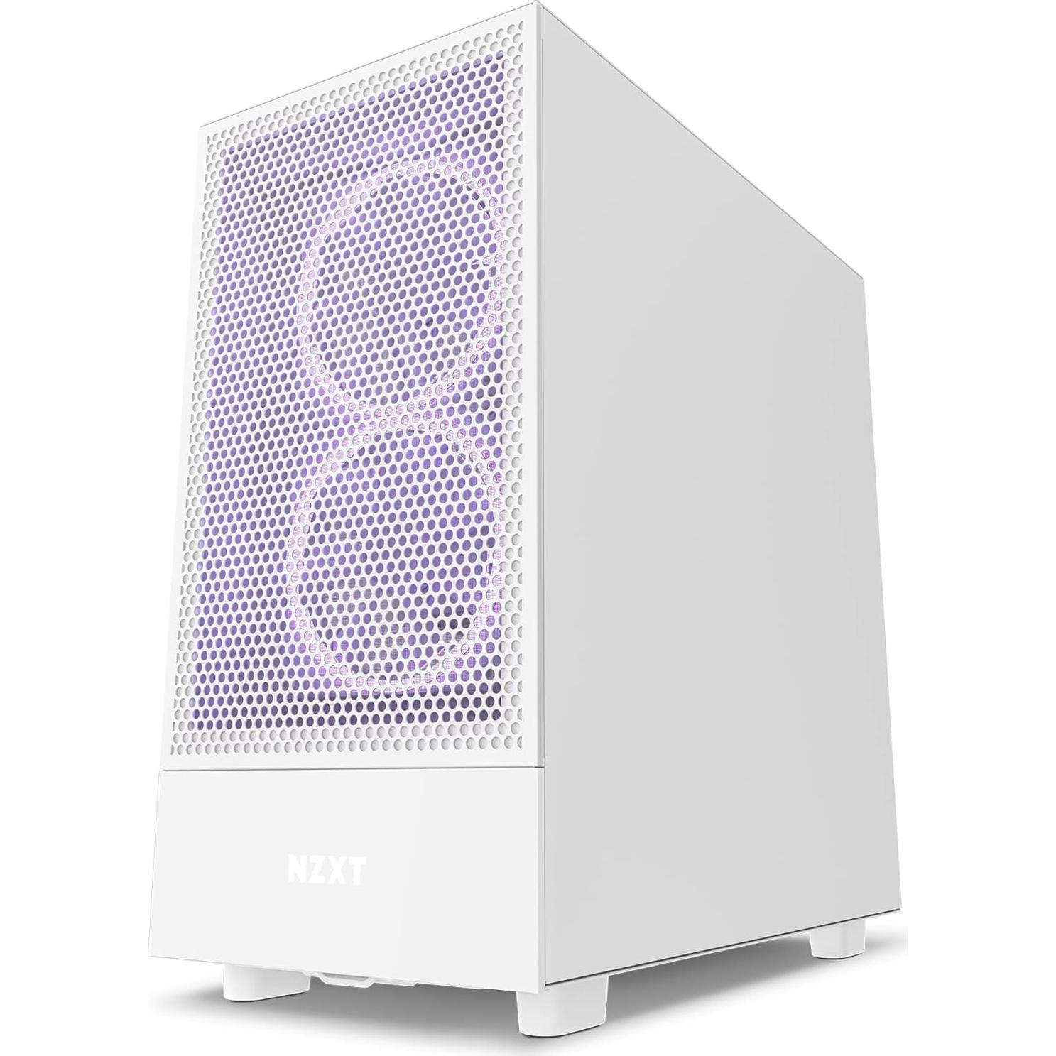 NZXT H5 Flow Compact ATX Mid-Tower PC Gaming Case – High Airflow Perforated Front and Tempered Glass Side Panel – Cable Management – 2 x 120mm Fans Included – 280mm Radiator Support – White