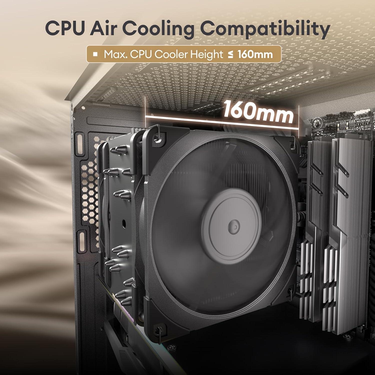 Oak Wood ATX PC Case, 4 x 120mm 3 Pin Non-PWM Case Fans Pre-Installed, Type-C Port, Tempered Glass Side Panel, Black Mid-Tower Computer Case, Cypress 5 AIR