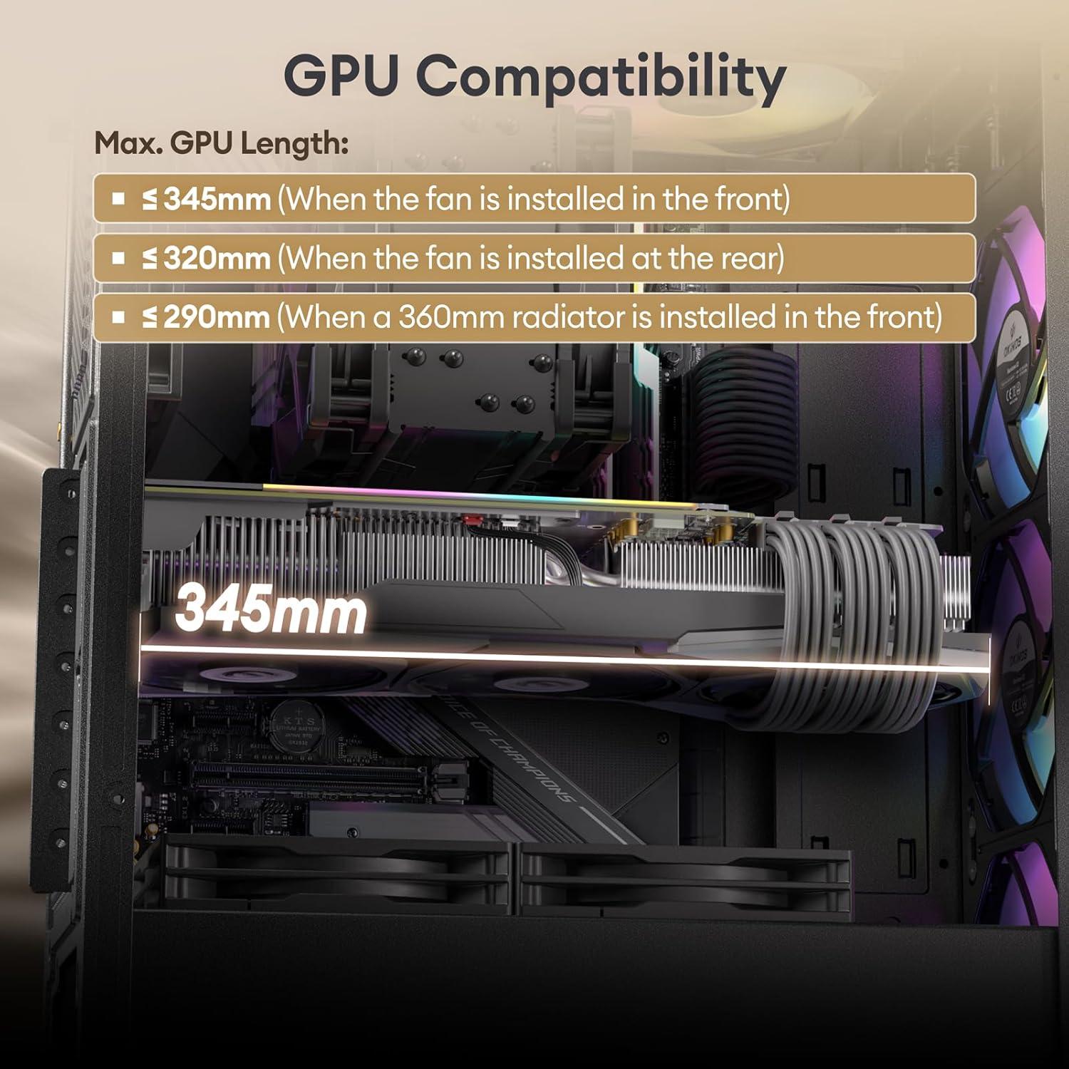 Oak Wood ATX PC Case, 4 x 120mm 3 Pin Non-PWM Case Fans Pre-Installed, Type-C Port, Tempered Glass Side Panel, Black Mid-Tower Computer Case, Cypress 5 AIR