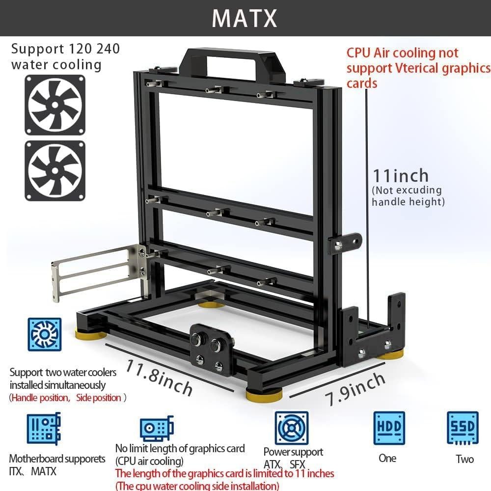 PC Creative Assembly Frame Test Bench，Open Air Frame Case, DIY Computer Motherboard Case Rack, ITX ATX MATX/EATX Open Aluminum Frame Chassis (MATX)