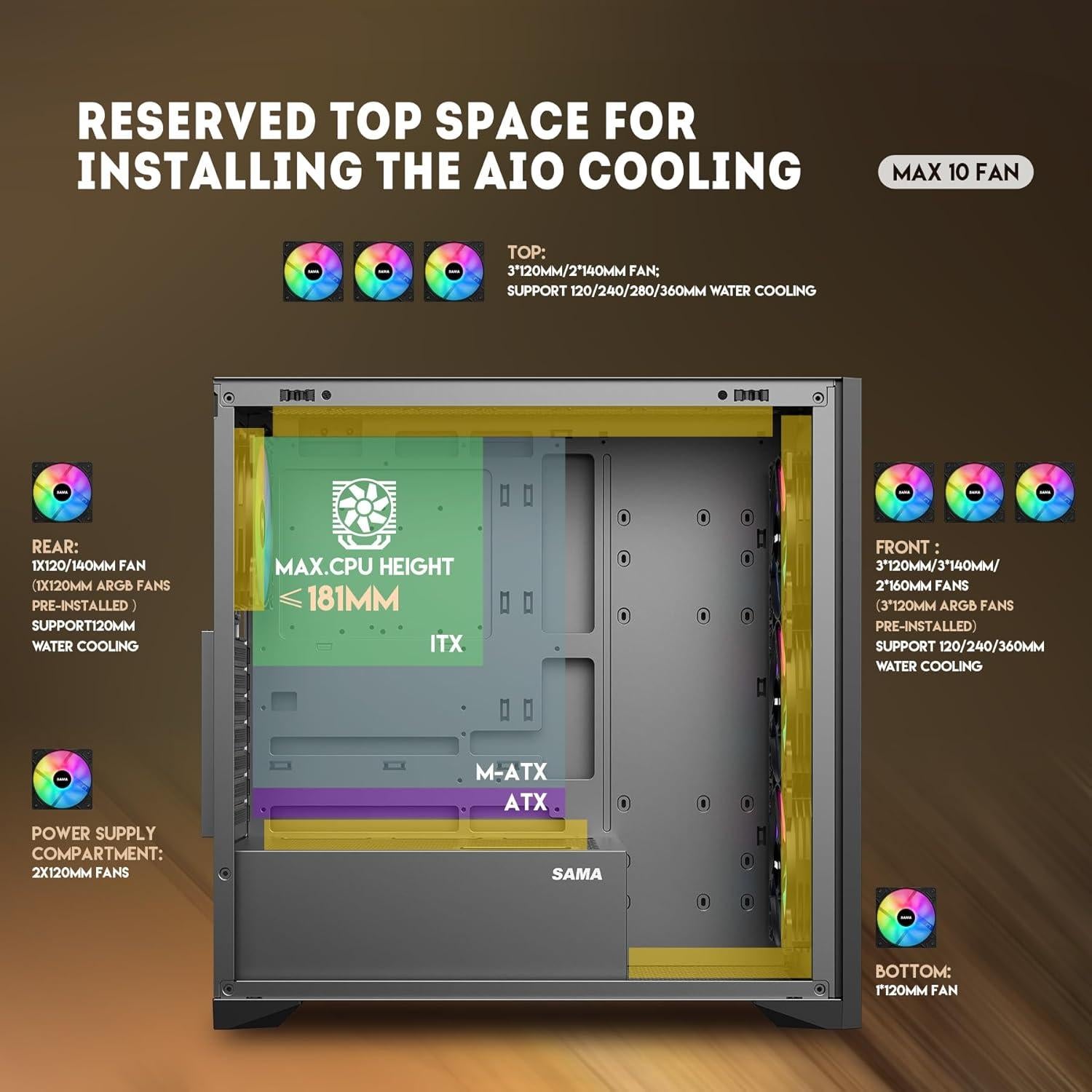 Caja PC ATX SAMA V-Nature Negra Vidrio Templado 4 Ventiladores ARGB