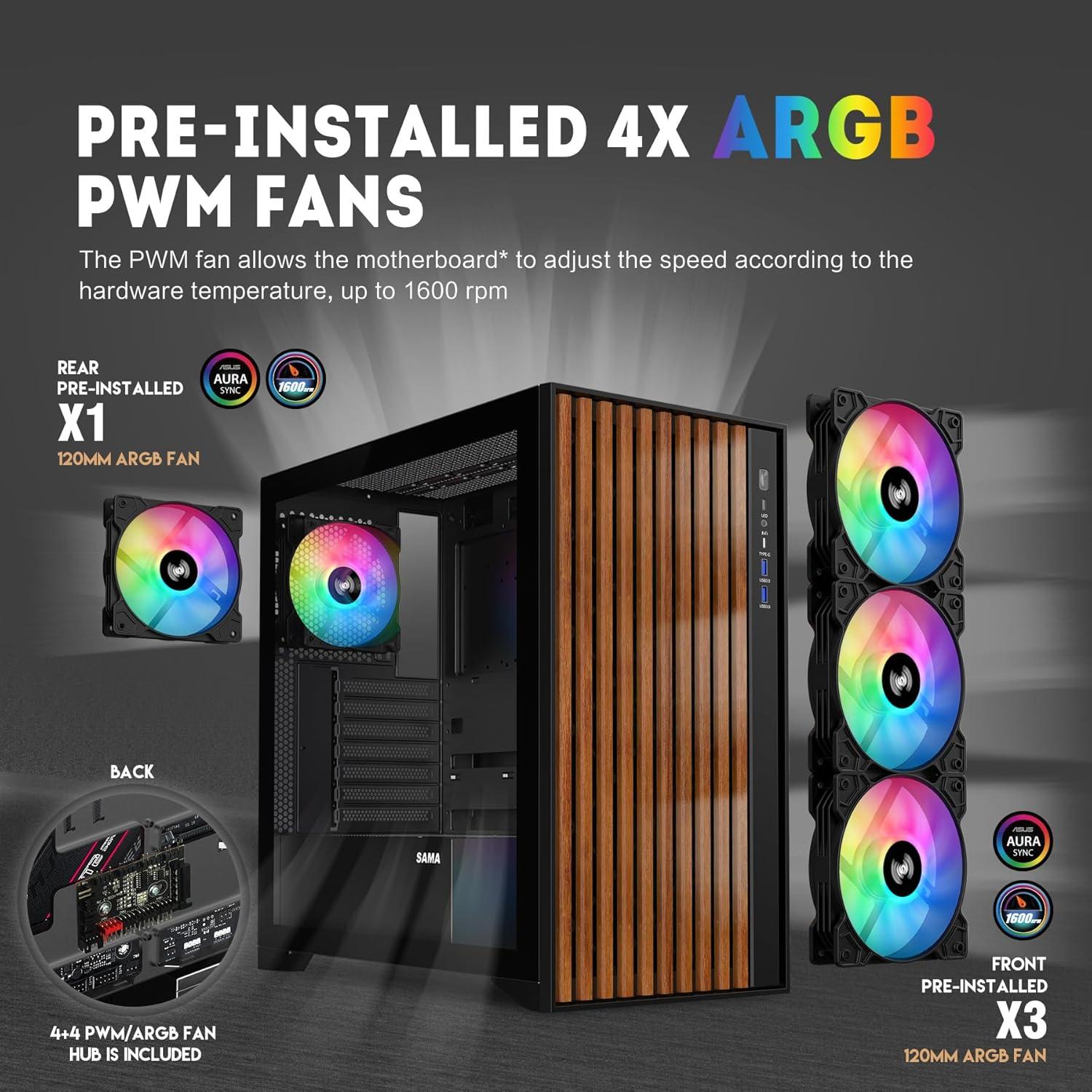 Caja PC ATX SAMA V-Nature Negra Vidrio Templado 4 Ventiladores ARGB