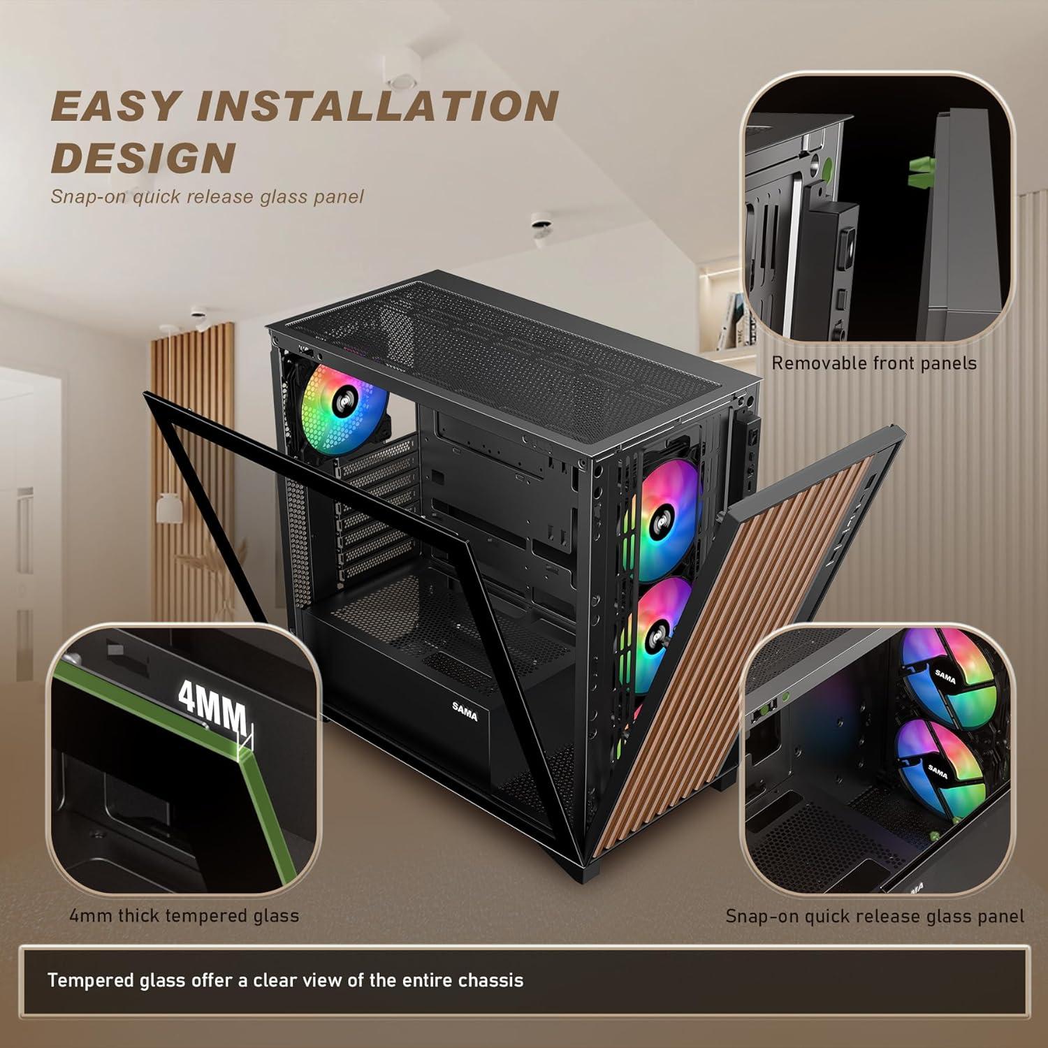 Caja PC ATX SAMA V-Nature Negra Vidrio Templado 4 Ventiladores ARGB