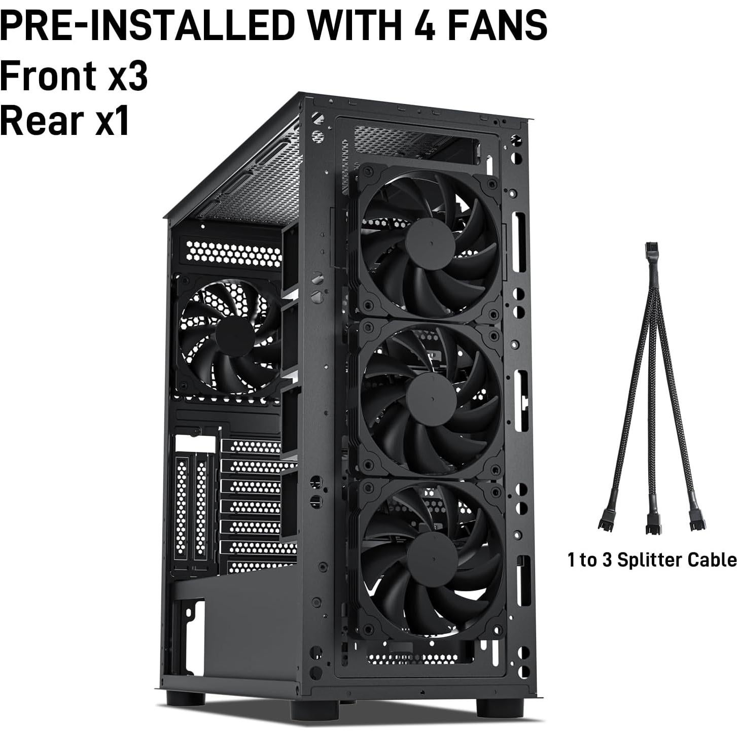 Caja de Computadora DARKROCK Classico MAX ATX Negra con 4 Ventiladores