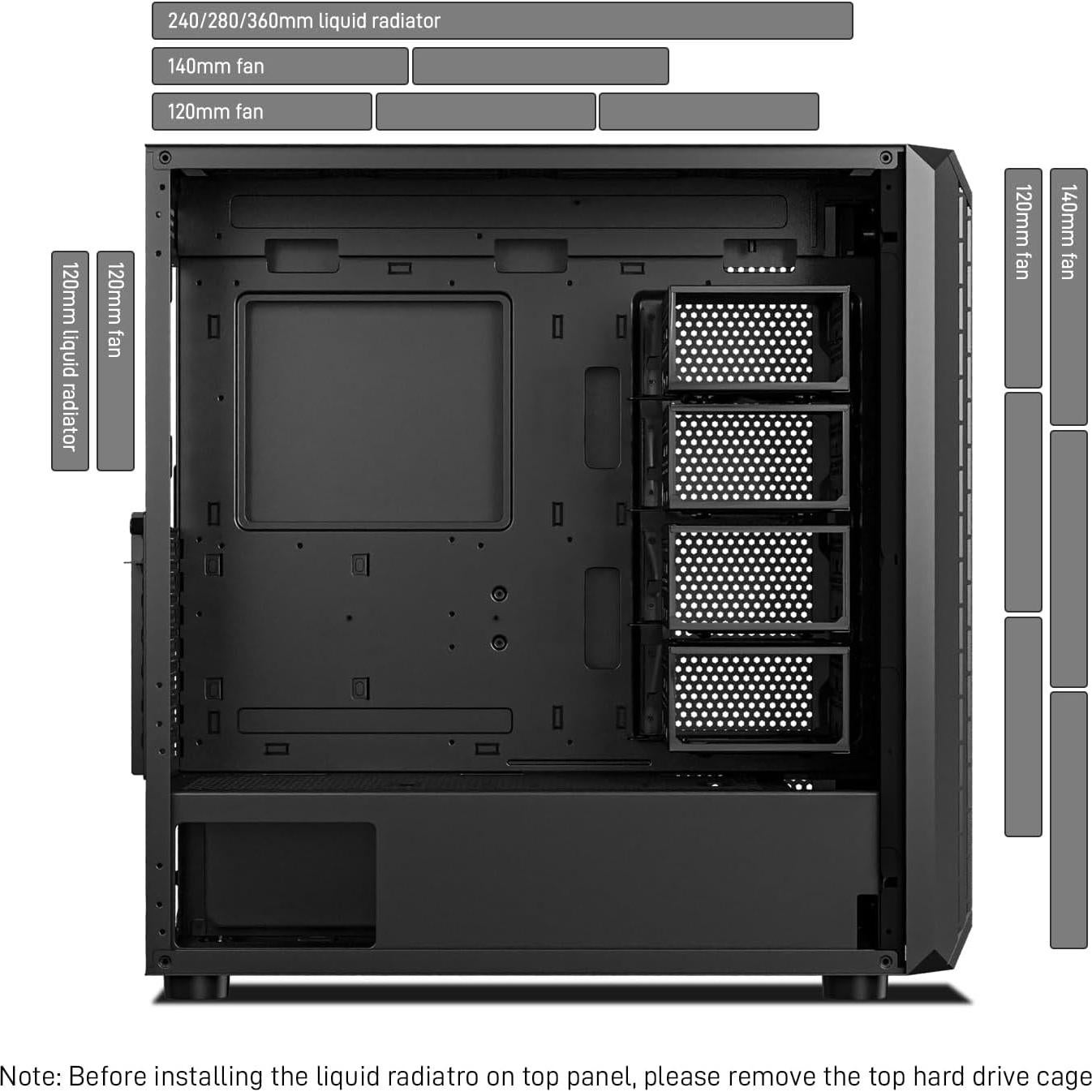 Caja de Computadora DARKROCK Classico MAX ATX Negra con 4 Ventiladores