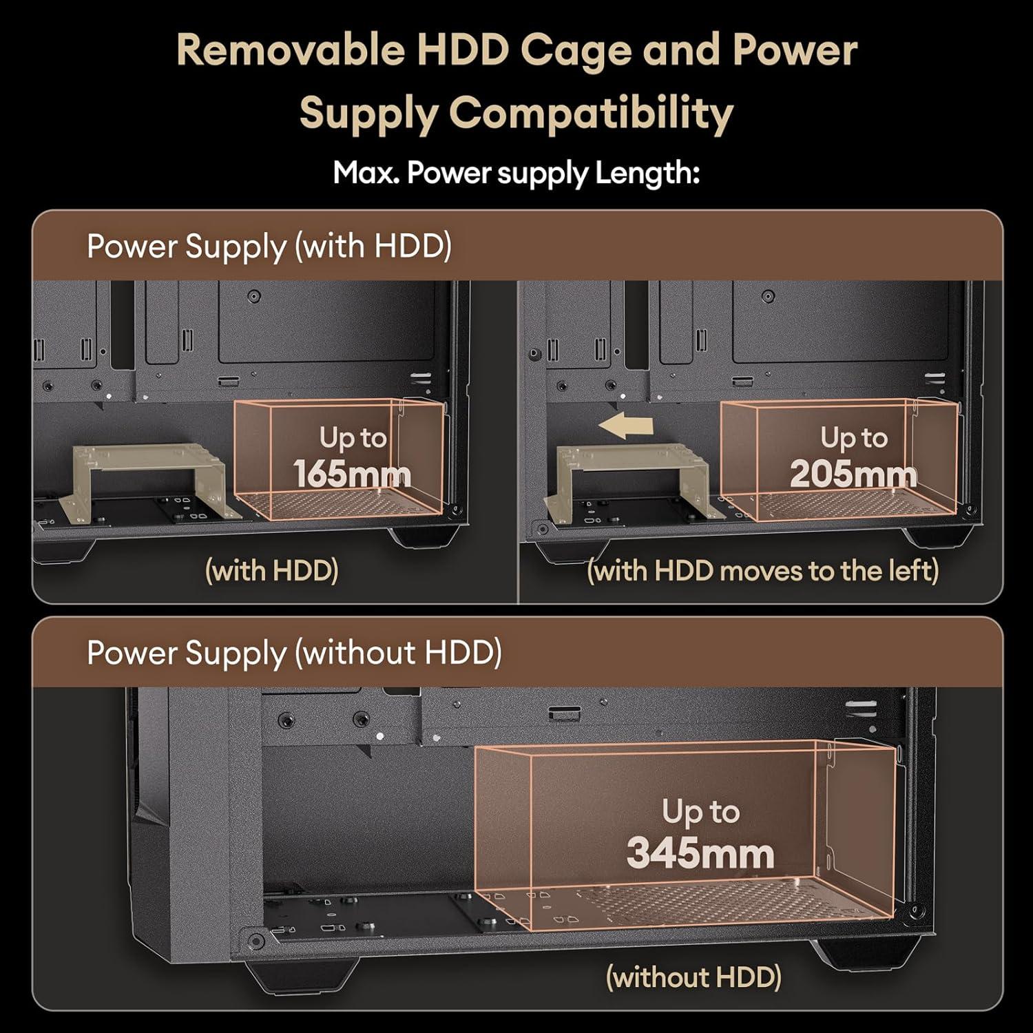 Oak Wood ATX PC Case, 4 x 120mm ARGB Non-PWM Case Fans Pre-Installed, Type-C Port, Tempered Glass Side Panel, Black Mid-Tower Computer Case, Cypress 5 ARGB