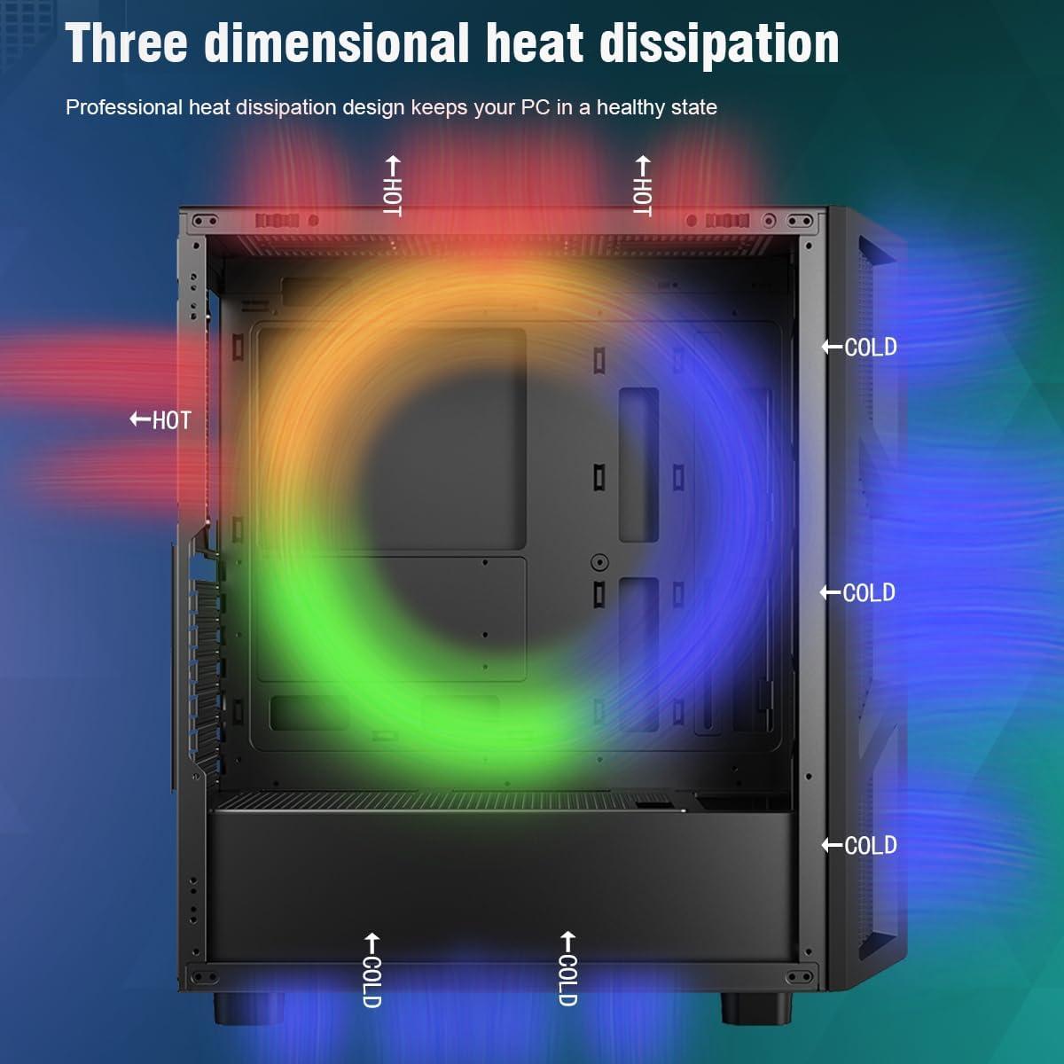 RUIX CV103 ATX Mid-Tower PC Case, Pre-Installed 4 x 120mm RGB Fans, RGB Color Lighting, Tempered Glass, USB 3.0, Gaming Computer Case, High-Airflow - Black