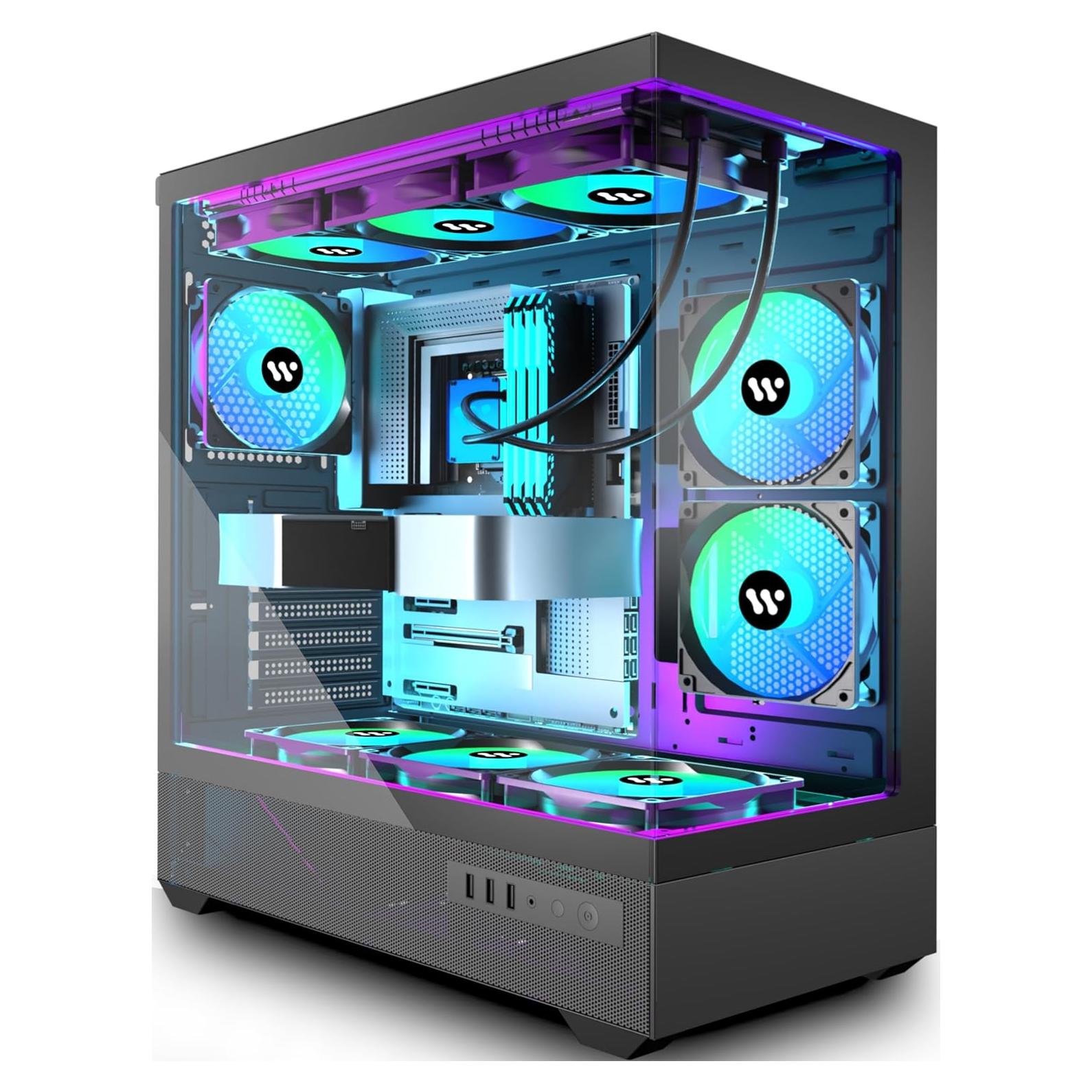 Caja de PC KEDIERS G7 ATX Negra con 5 Ventiladores ARGB