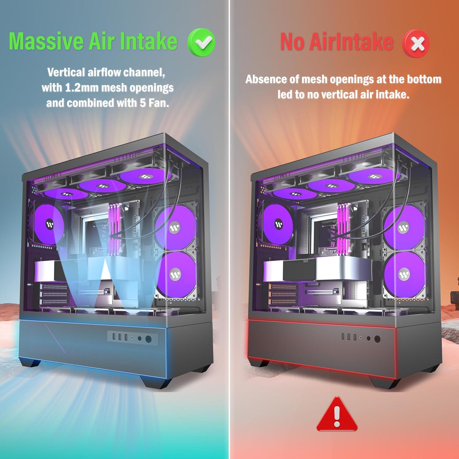 Caja de PC KEDIERS G7 ATX Negra con 5 Ventiladores ARGB