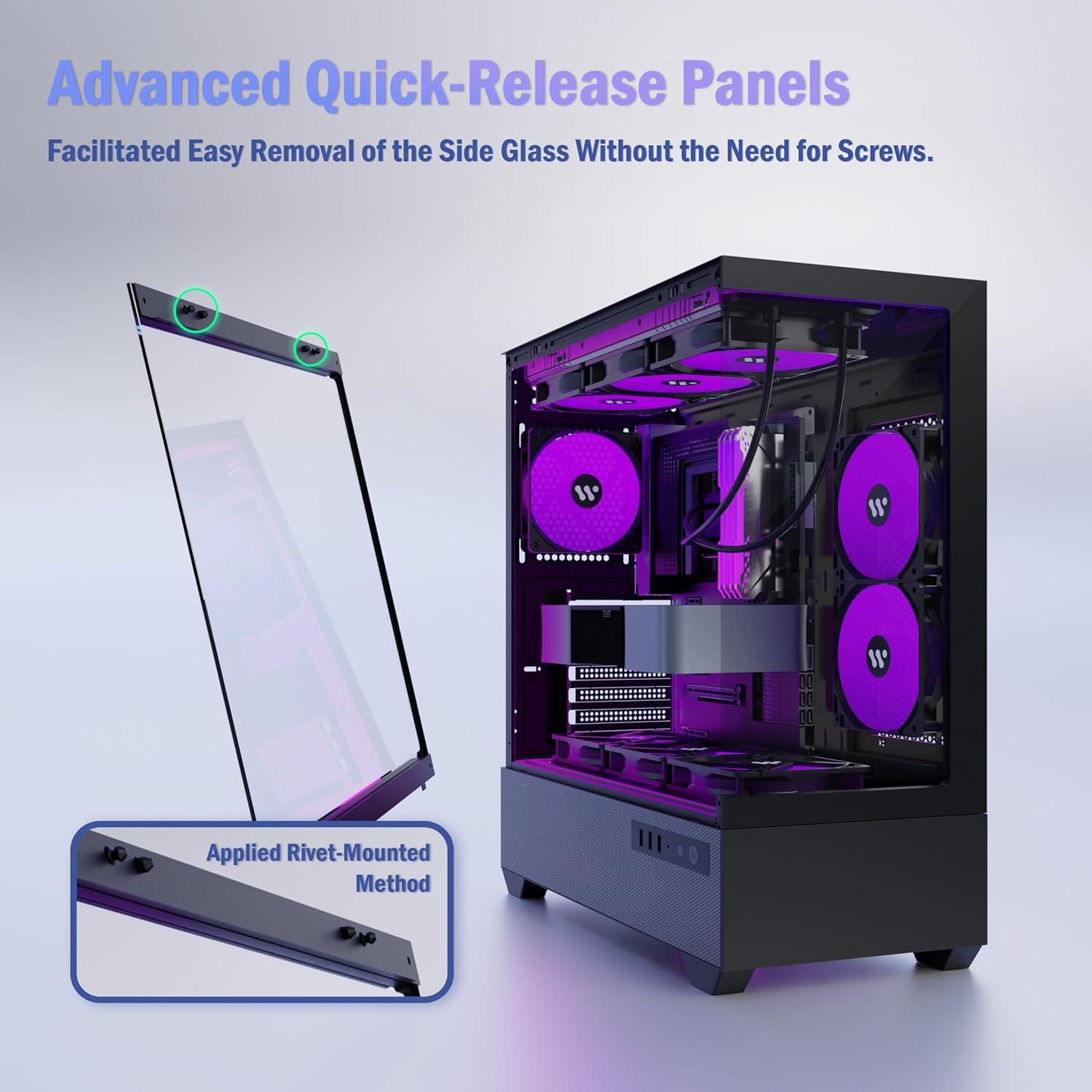 Caja de PC KEDIERS G7 ATX Negra con 5 Ventiladores ARGB