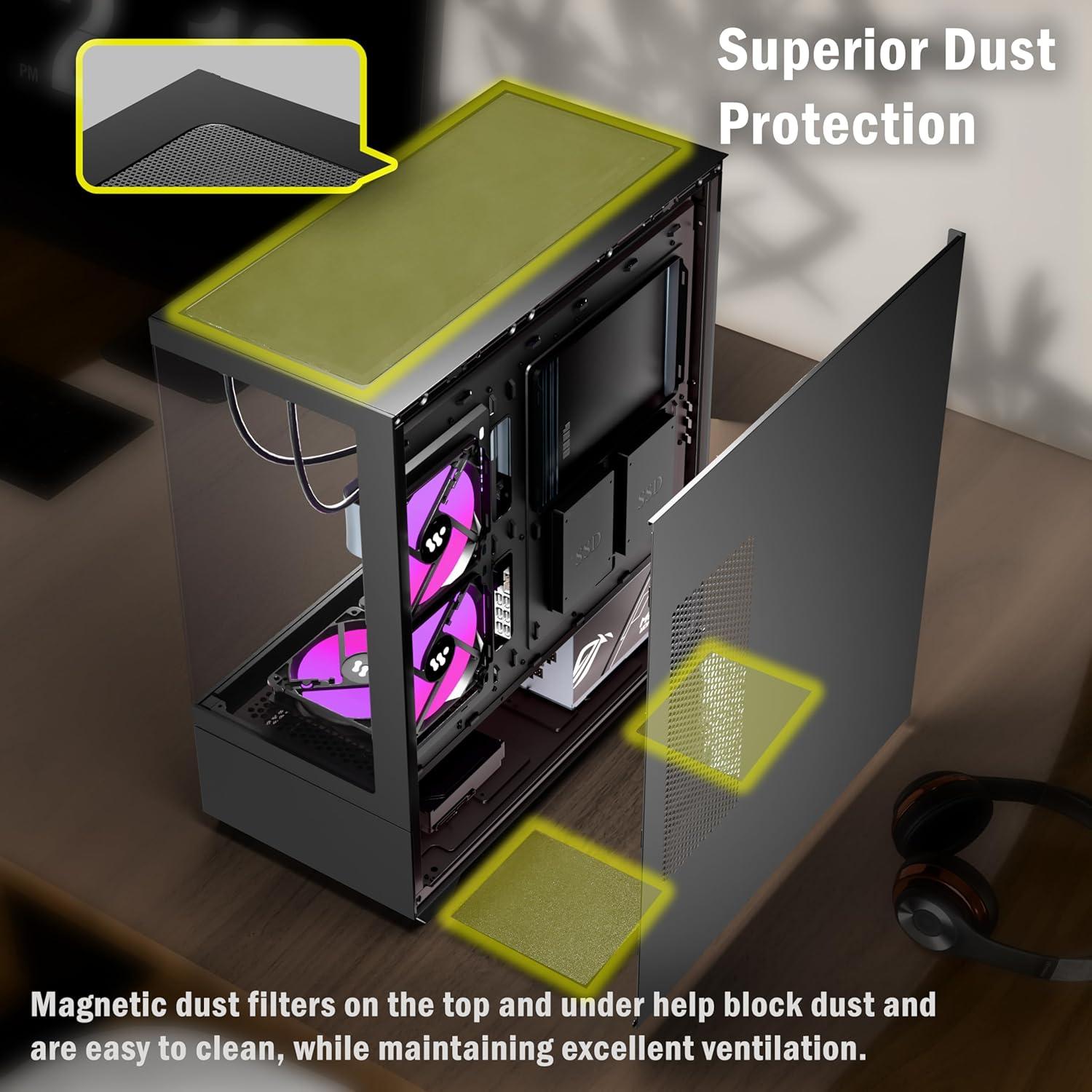 Caja de PC KEDIERS G7 ATX Negra con 5 Ventiladores ARGB