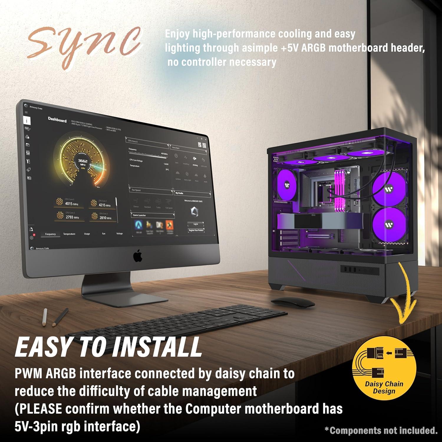 Caja de PC KEDIERS G7 ATX Negra con 5 Ventiladores ARGB