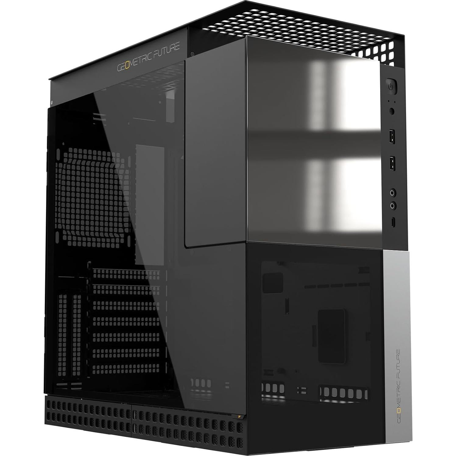 M4 Caliburn mid/Mini Tower, E-ATX/ATX Gaming Case, Glass/ 1.2mm Steel, Vertical Air Tunnel Design, Type C, 360/240 Radiator, Vertical GPU Mount, GEO-M4-CAL (PC Case ONLY)