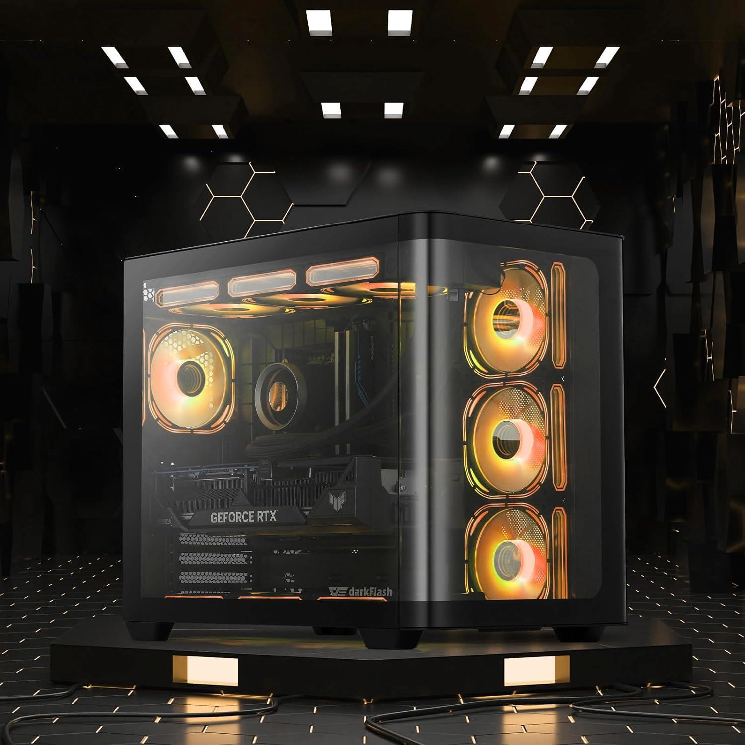 Caja de PC Gaming darkFlash DPW90 ATX con 4 Ventiladores ARGB