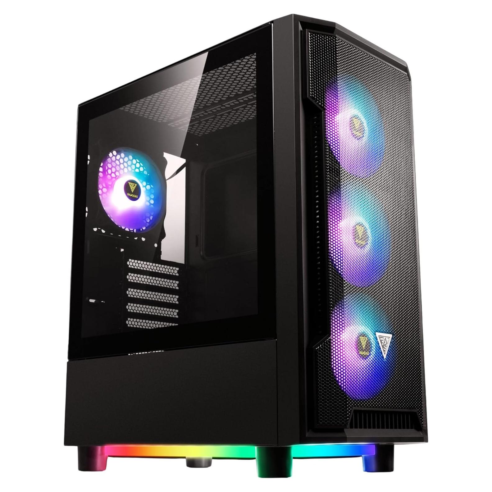 GAMDIAS ATX Mid Tower Gaming Computer PC Case with Side Tempered Glass, 4X 120mm ARGB Case Fans and Sync with 5V RGB Motherboard