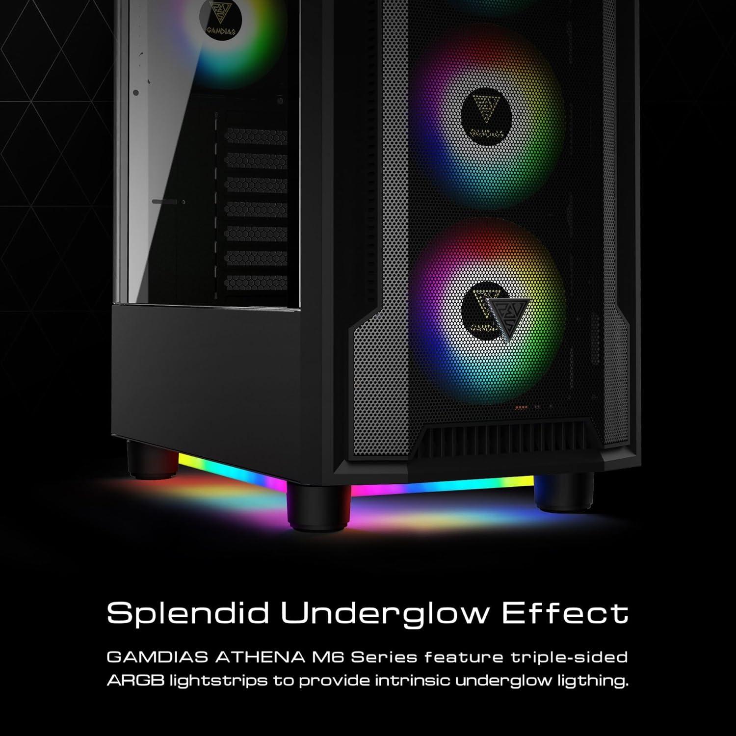 GAMDIAS ATX Mid Tower Gaming Computer PC Case with Side Tempered Glass, 4X 120mm ARGB Case Fans and Sync with 5V RGB Motherboard