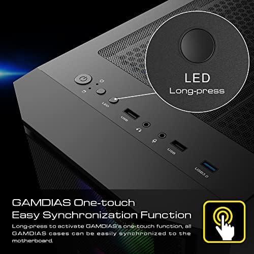 GAMDIAS ATX Mid Tower Gaming Computer PC Case with Side Tempered Glass, 4X 120mm ARGB Case Fans and Sync with 5V RGB Motherboard