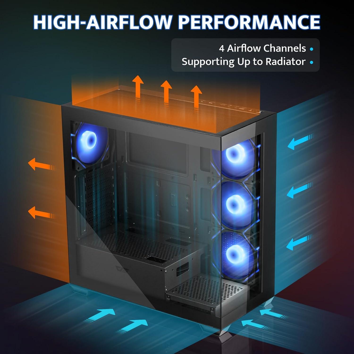 Caja de PC Mid-Tower ATX darkFlash DS900 con 4 Ventiladores ARGB