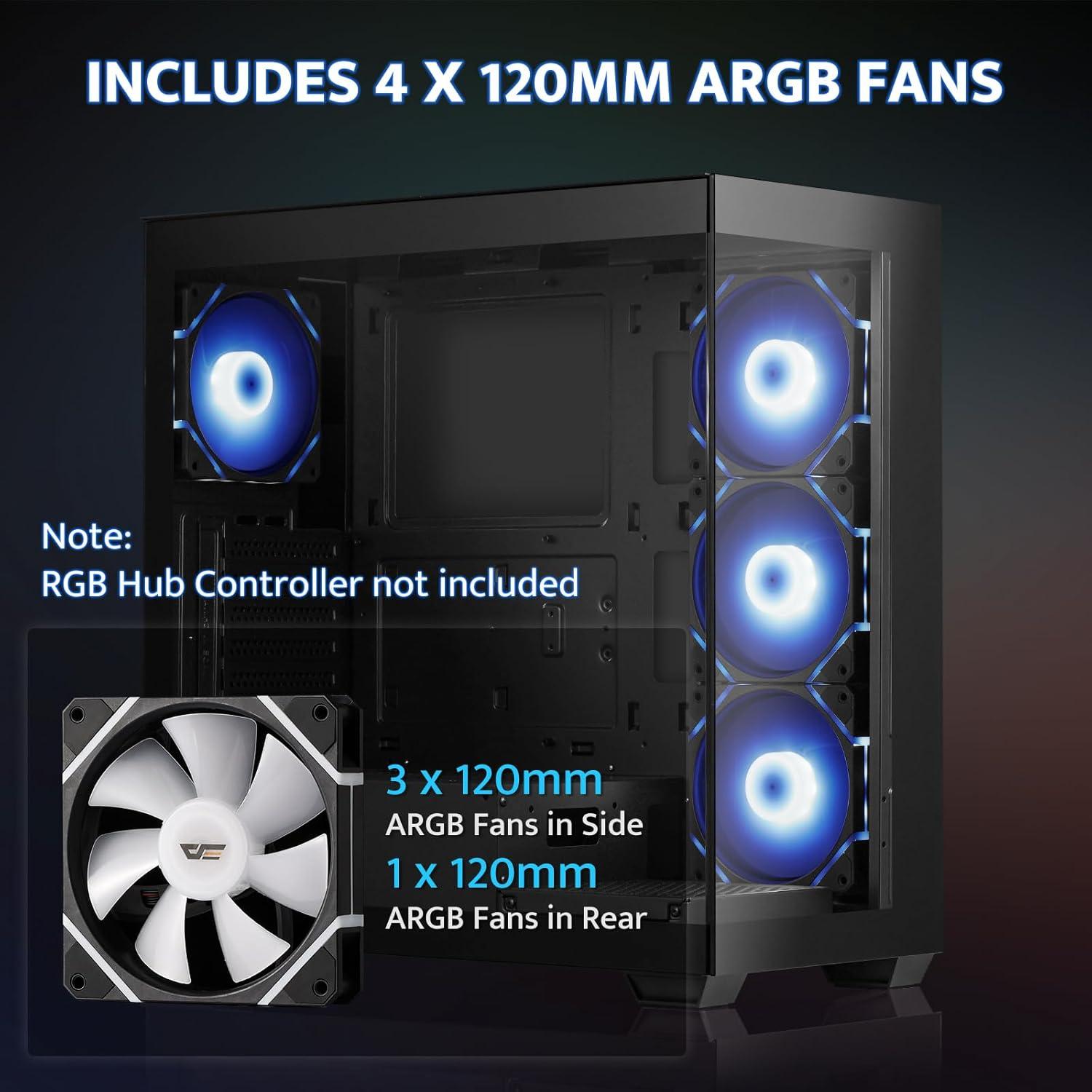 Caja de PC Mid-Tower ATX darkFlash DS900 con 4 Ventiladores ARGB