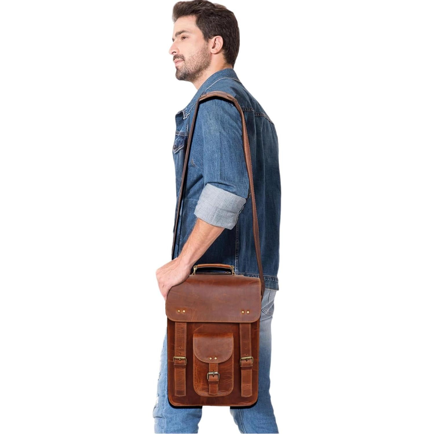 Bolsa Mensajera de Cuero Jaald Vintage 38.1x27.9cm para Laptop