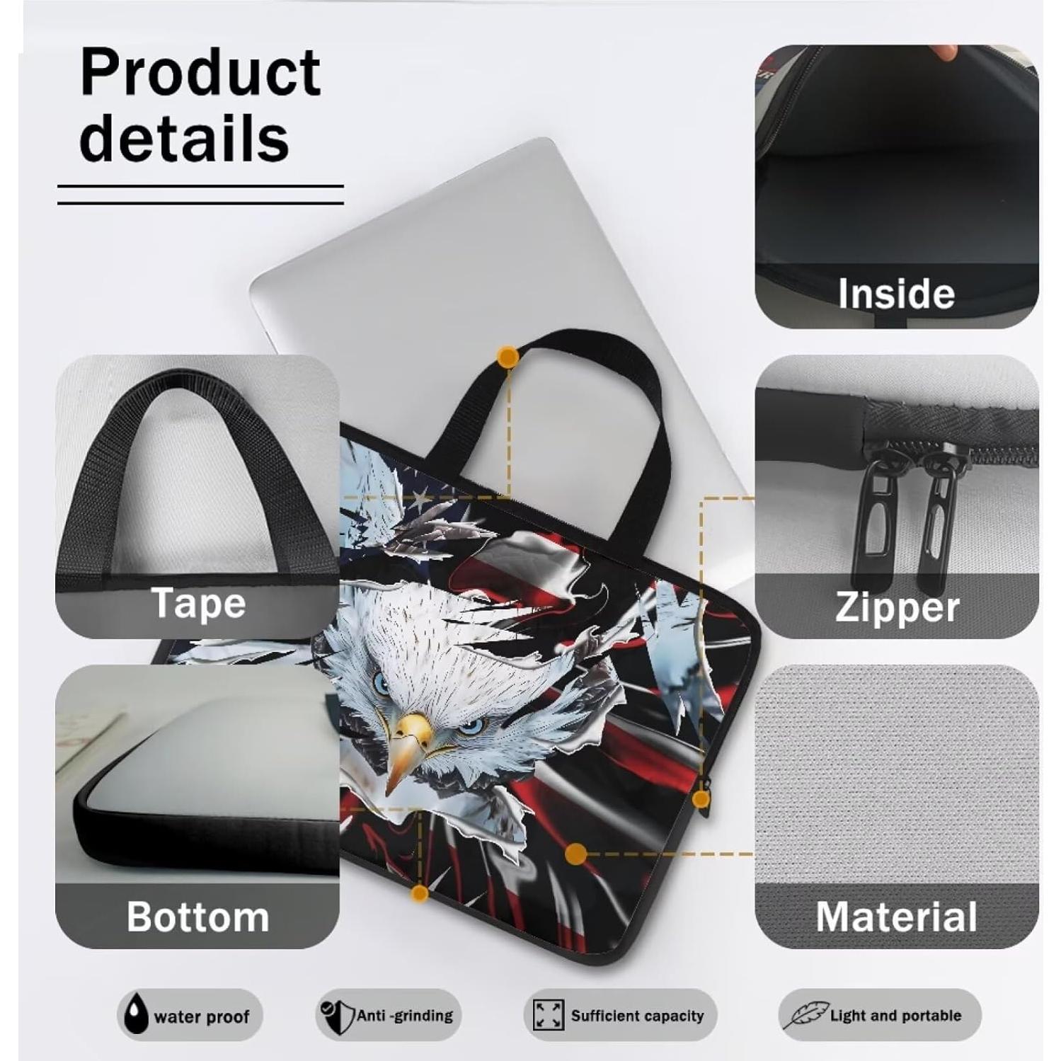 Funda para computadora portátil ZIATUBLES 12" bandera EE. UU.