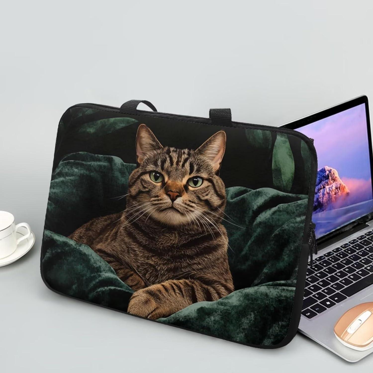 Funda para computadora portátil ZIATUBLES 17" Gato Atigrado Vintage