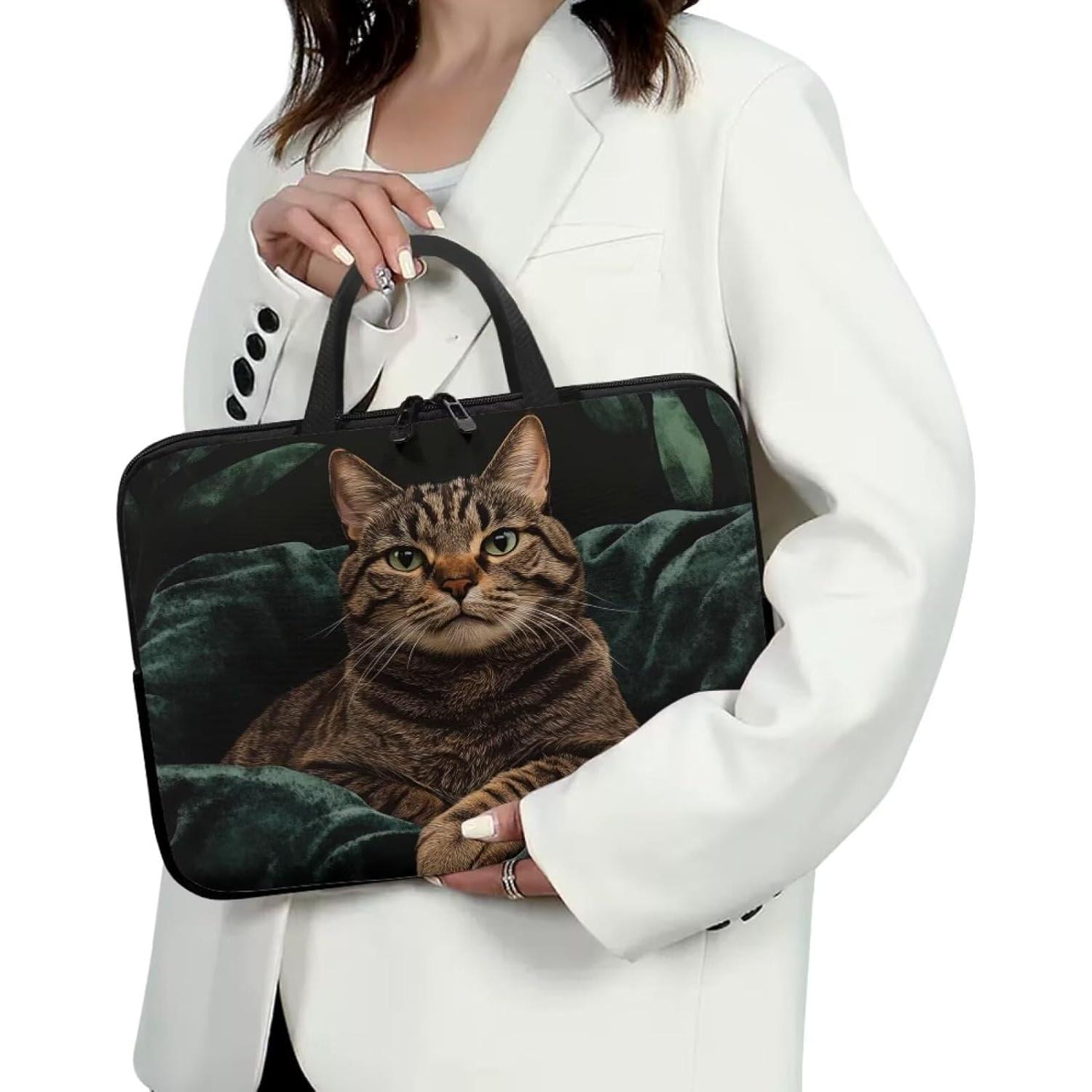 Funda para computadora portátil ZIATUBLES 17" Gato Atigrado Vintage