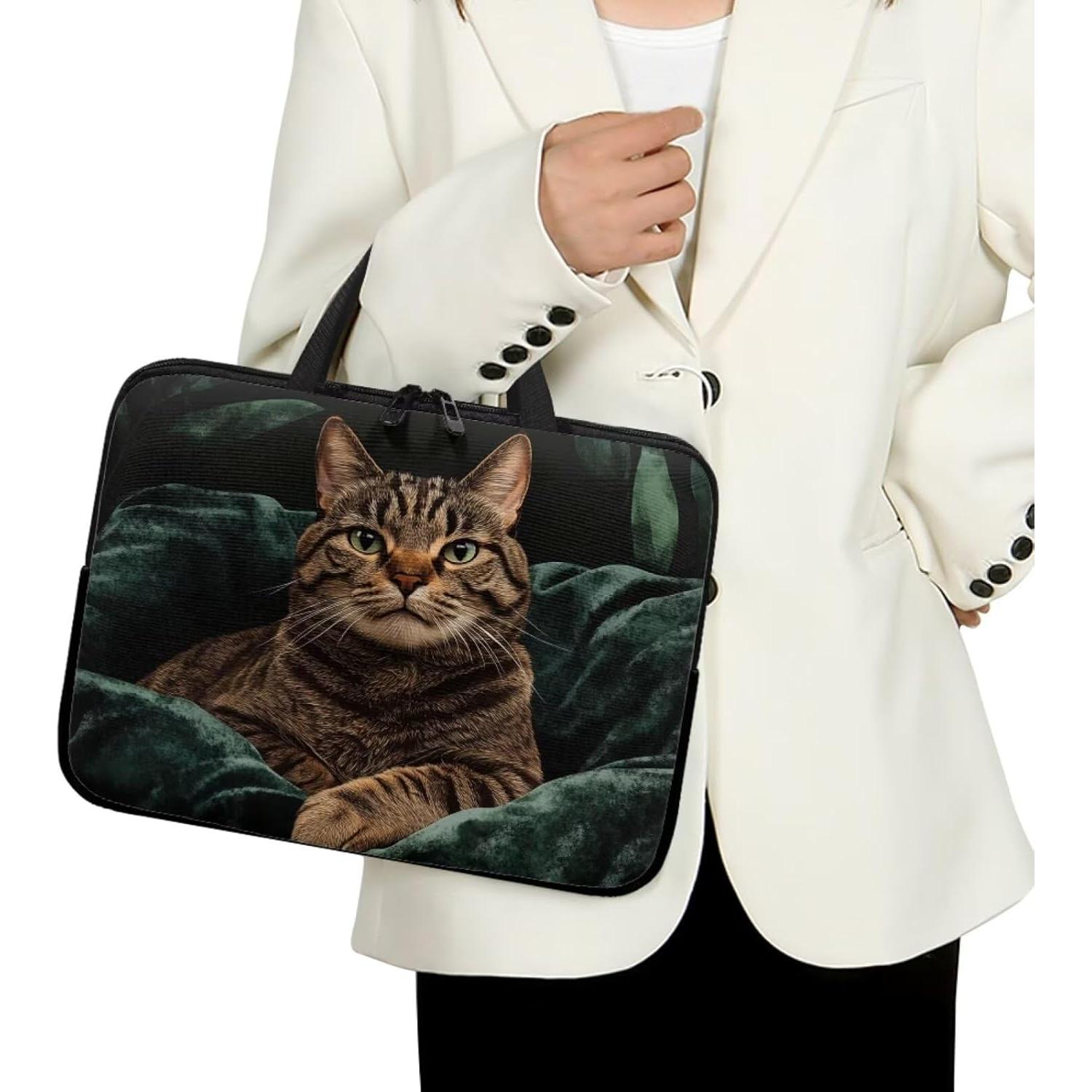 Funda para computadora portátil ZIATUBLES 17" Gato Atigrado Vintage