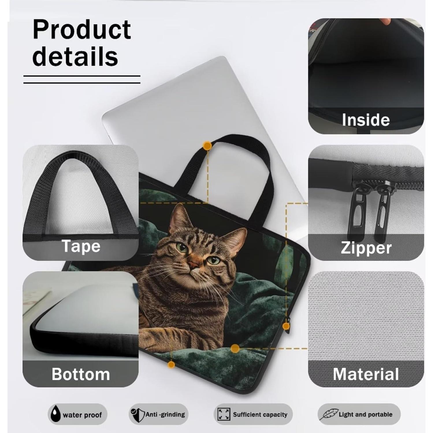 Funda para computadora portátil ZIATUBLES 17" Gato Atigrado Vintage