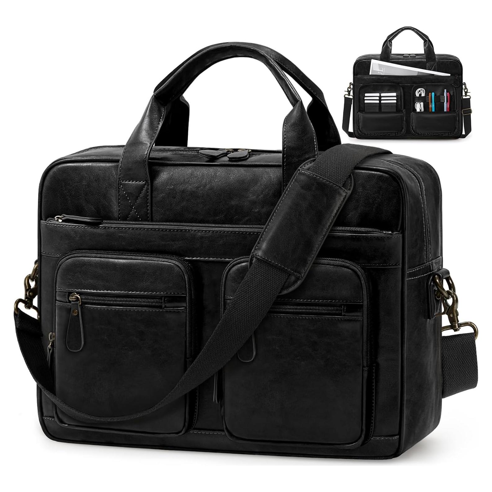 Bolsa Mensajera Vintage RAINSMORE de Cuero Vegano 15.6" Negra