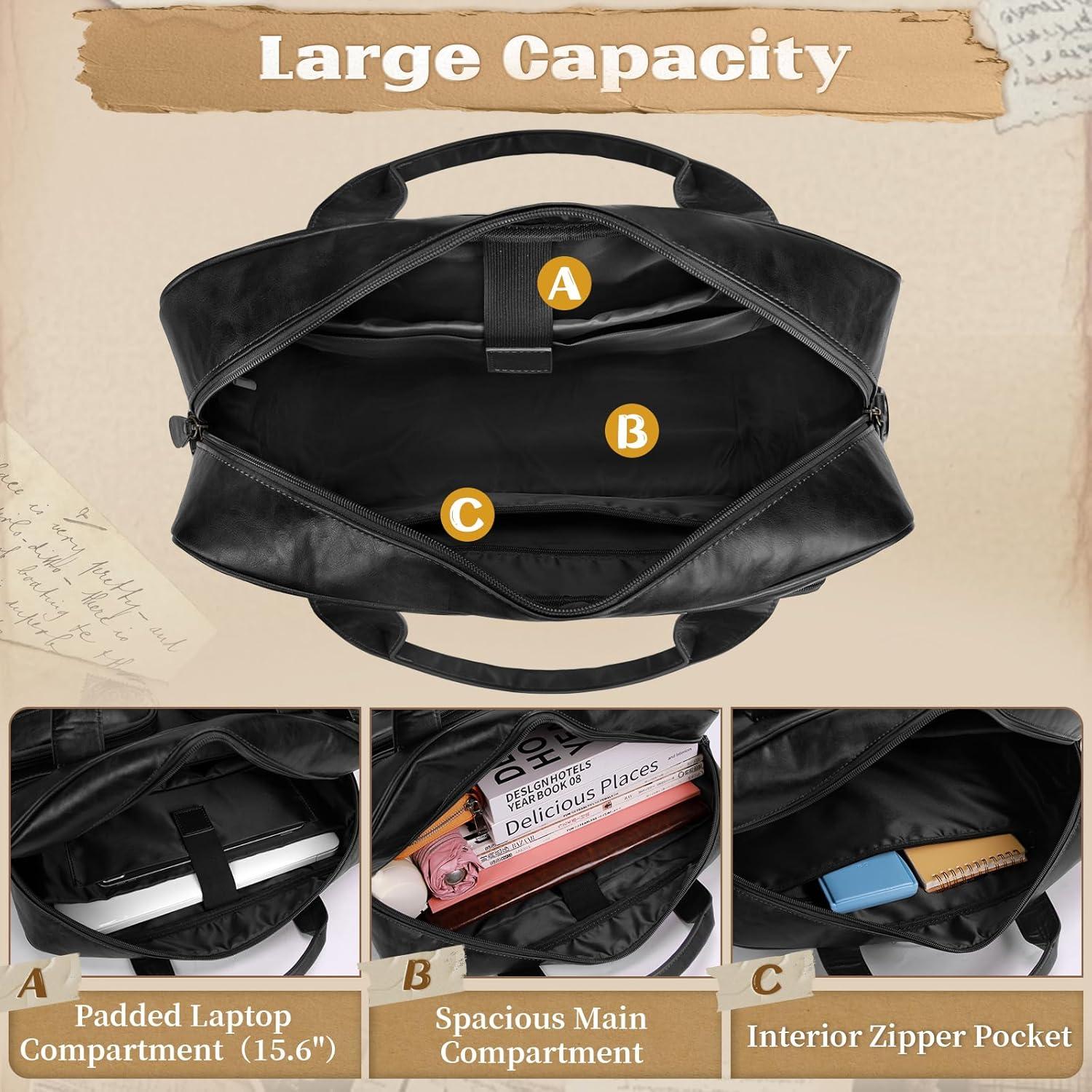 Bolsa Mensajera Vintage RAINSMORE de Cuero Vegano 15.6" Negra