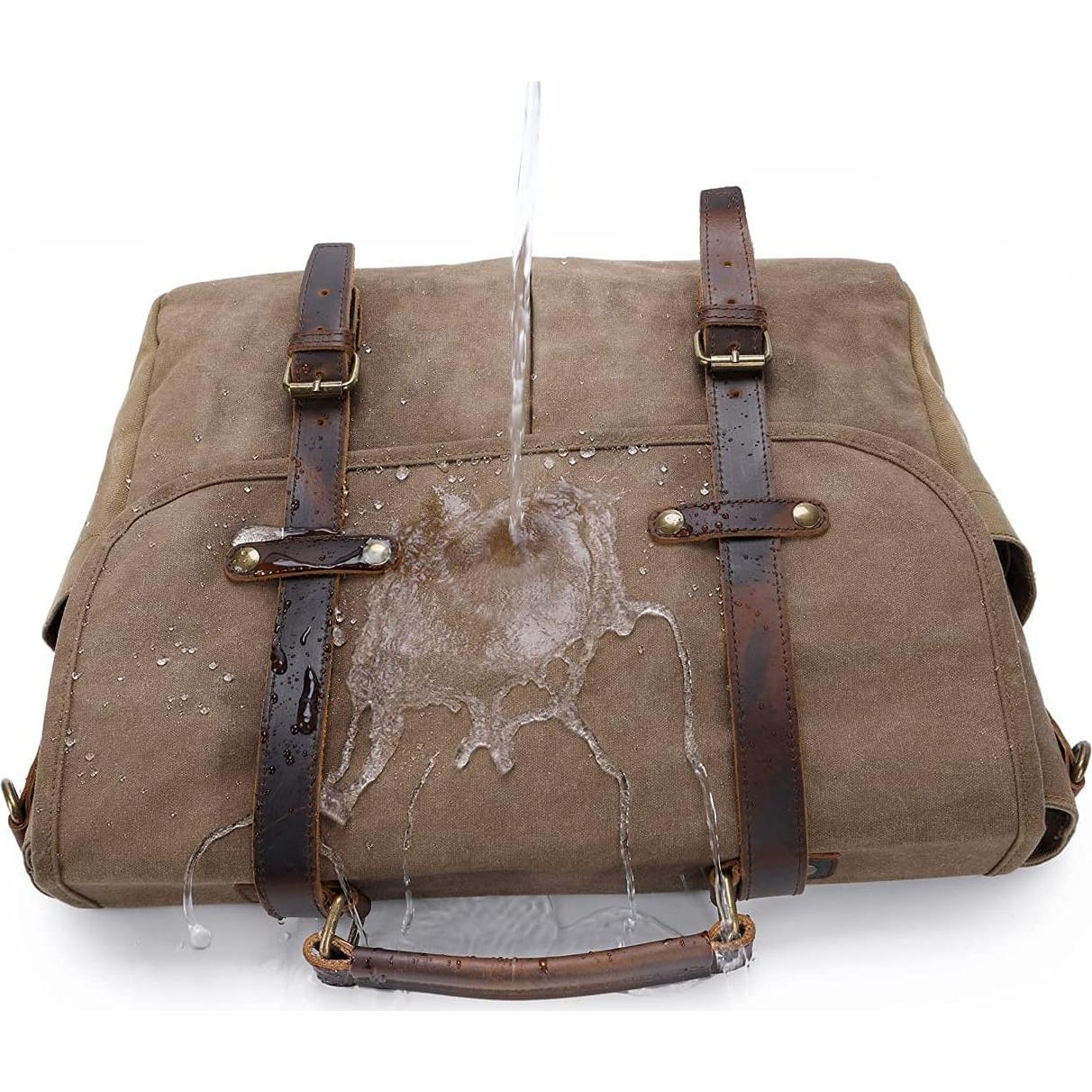 Bolsa Mensajera de Cuero y Lona Impermeable para Laptop 15.6"