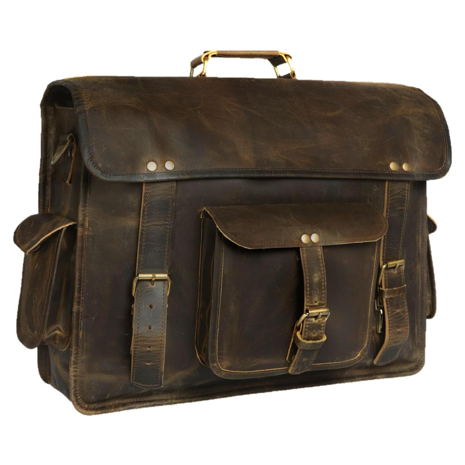 Bolsa Mensajera de Cuero Vintage 45.72 cm para Laptop Unisex