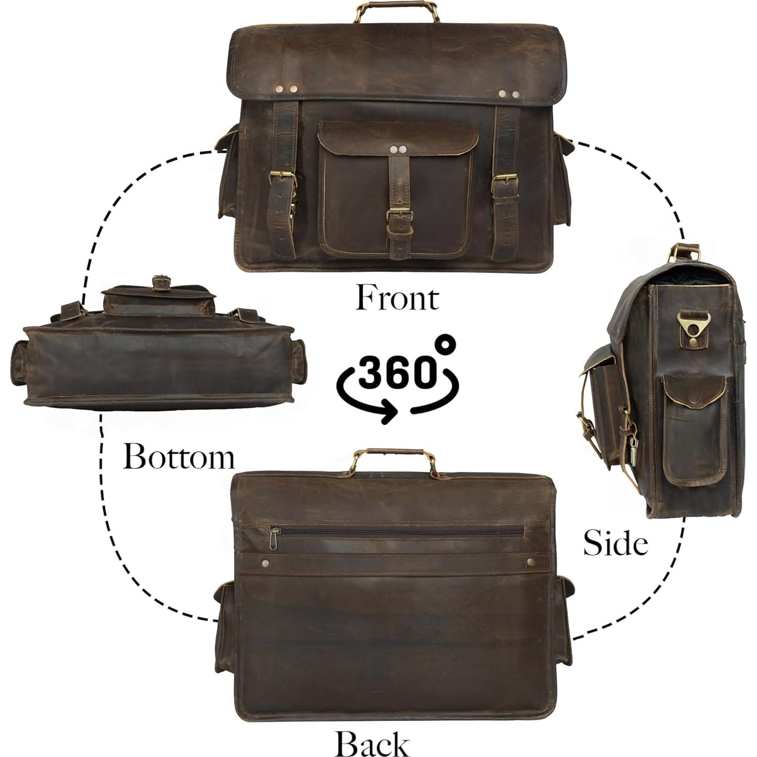 Bolsa Mensajera de Cuero Vintage 45.72 cm para Laptop Unisex