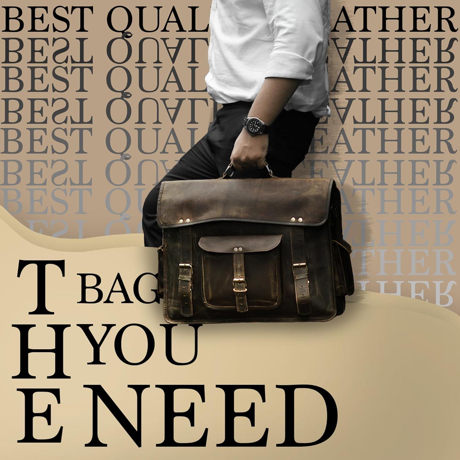 Bolsa Mensajera de Cuero Vintage 45.72 cm para Laptop Unisex