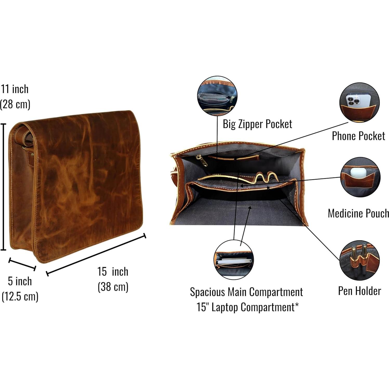 Bolsa Mensajera de Cuero Jaald 11" para Laptop y Oficina