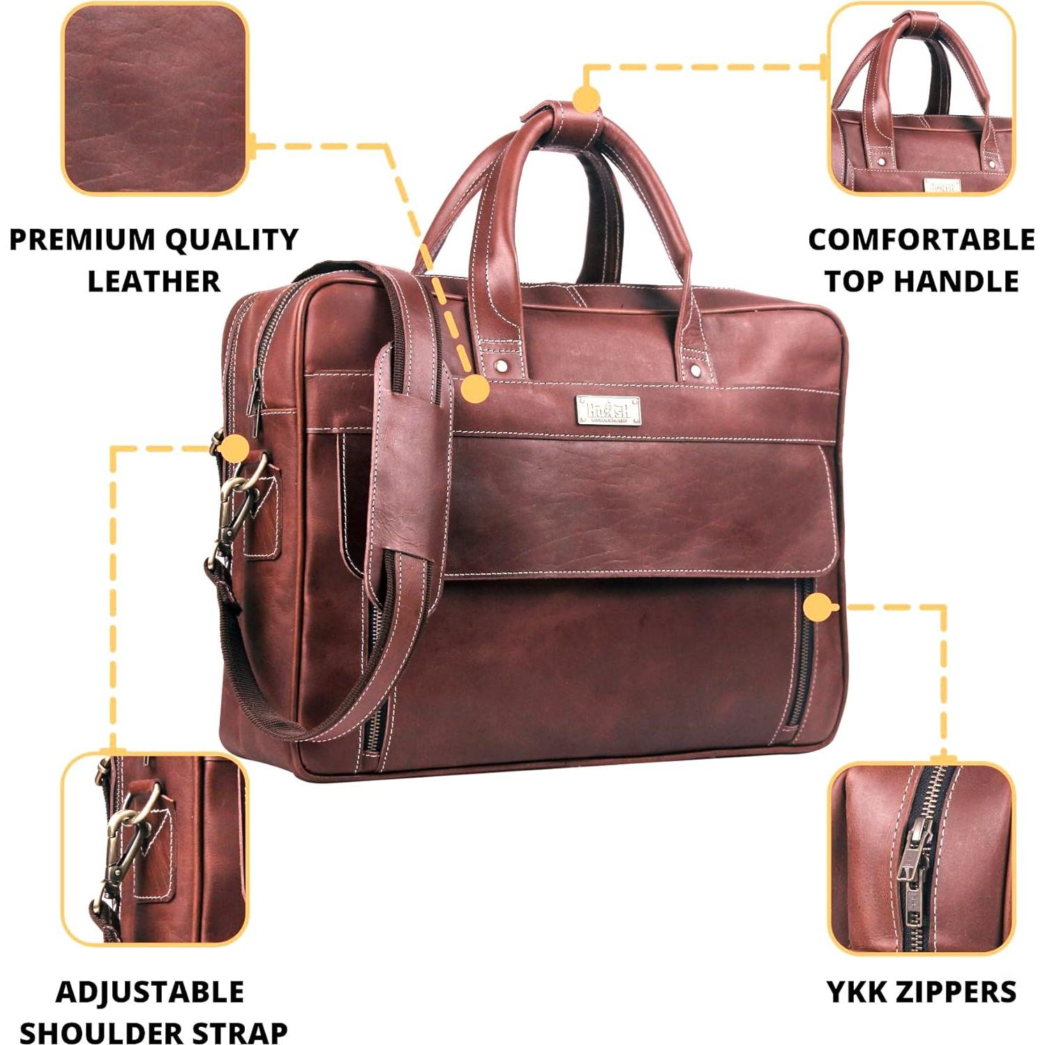 Maletín de Cuero de Búfalo HULSH 45.72x33.02cm para Laptop