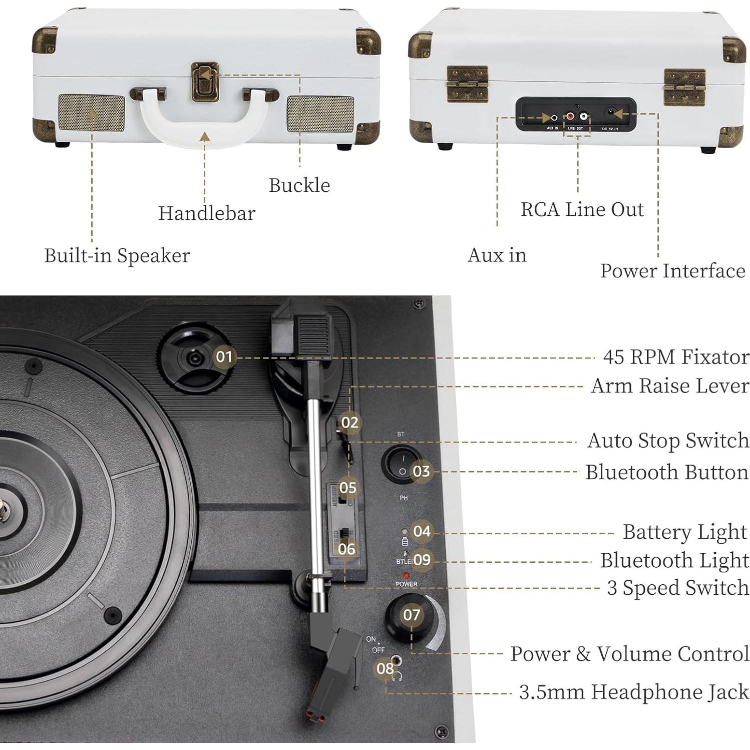 Reproductor de Discos Portátil JOPOSTAR T316 Bluetooth 3 Velocidades