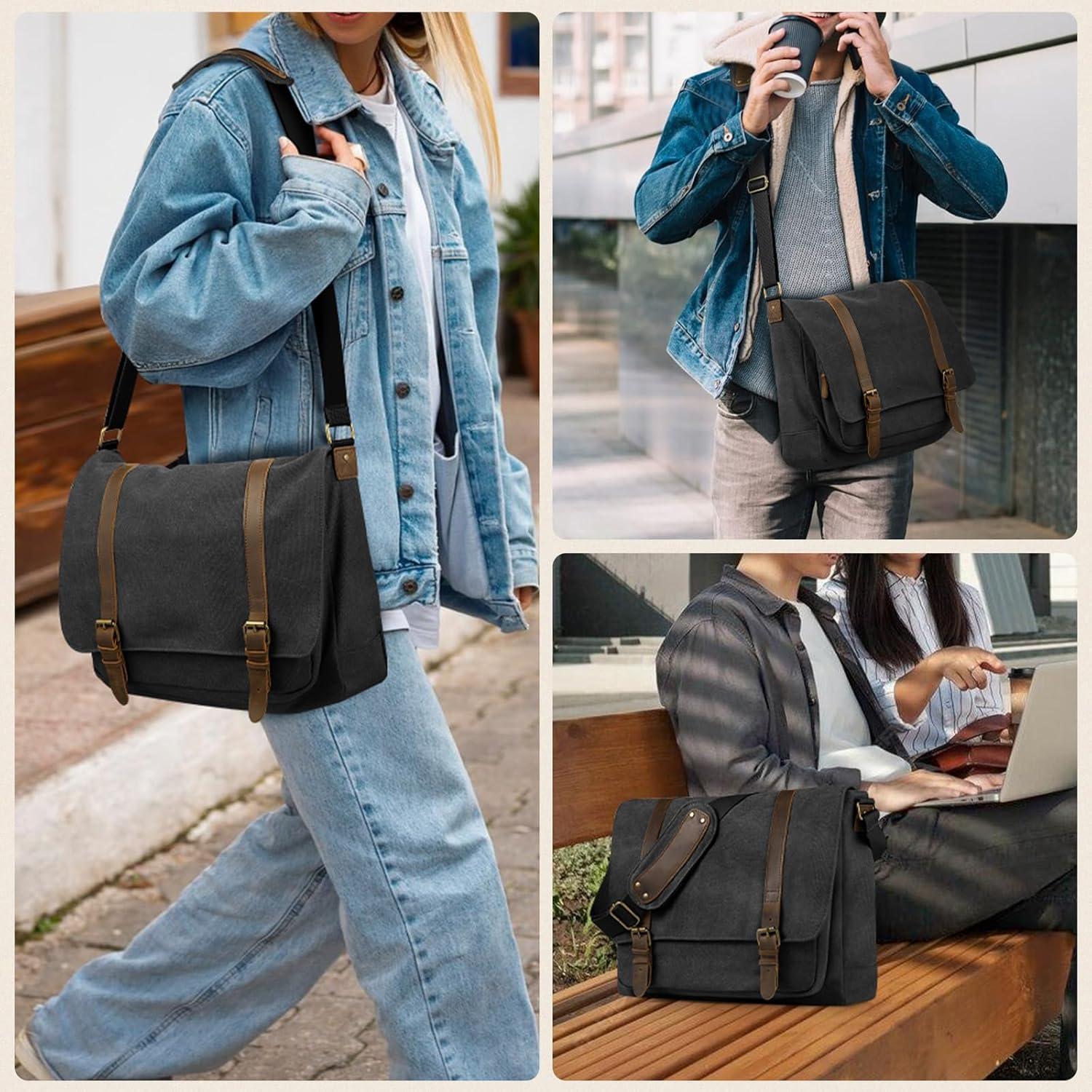 Bolsa Mensajera de Lona SMRITI para Laptop 15.6" Negra