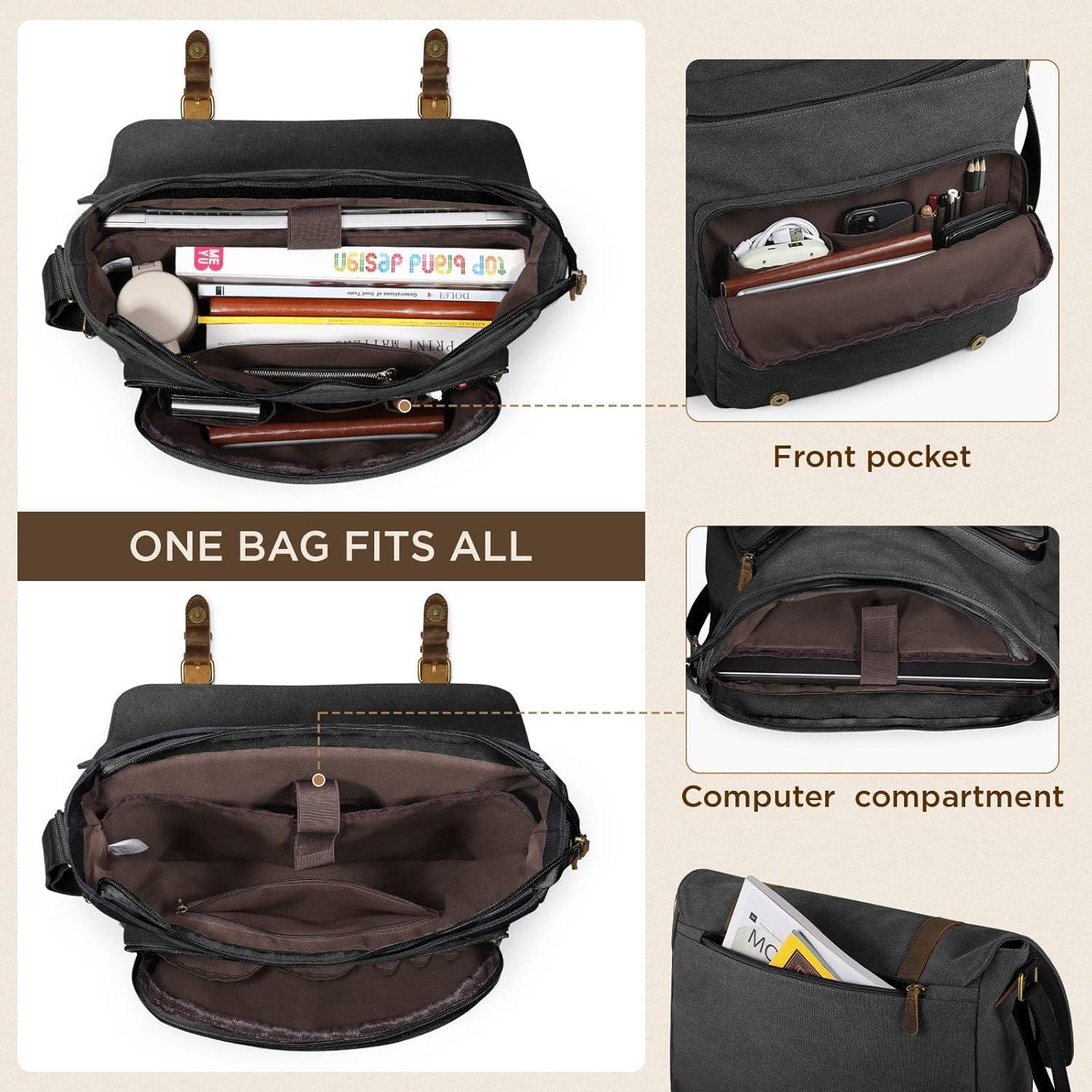 Bolsa Mensajera de Lona SMRITI para Laptop 15.6" Negra