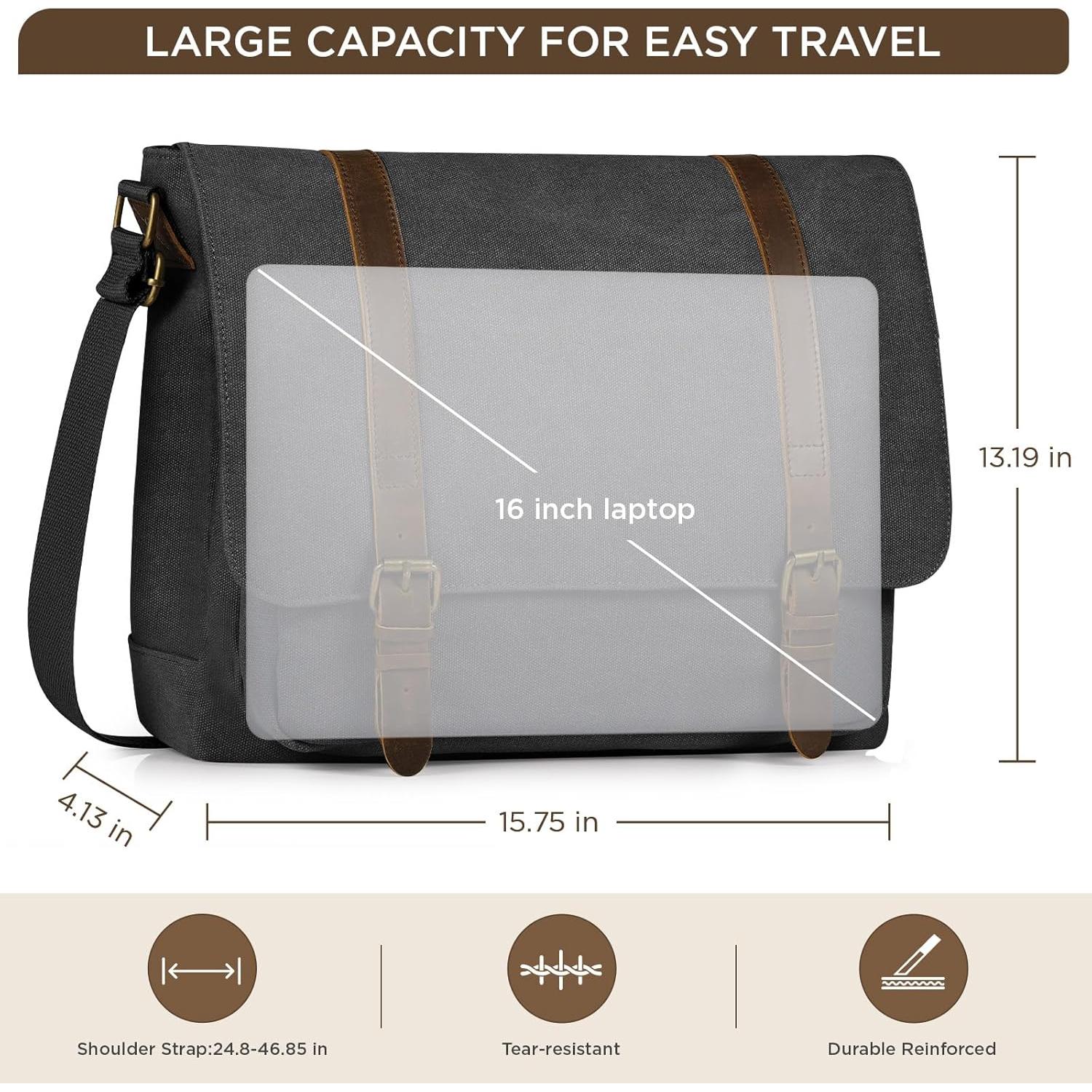 Bolsa Mensajera de Lona SMRITI para Laptop 15.6" Negra